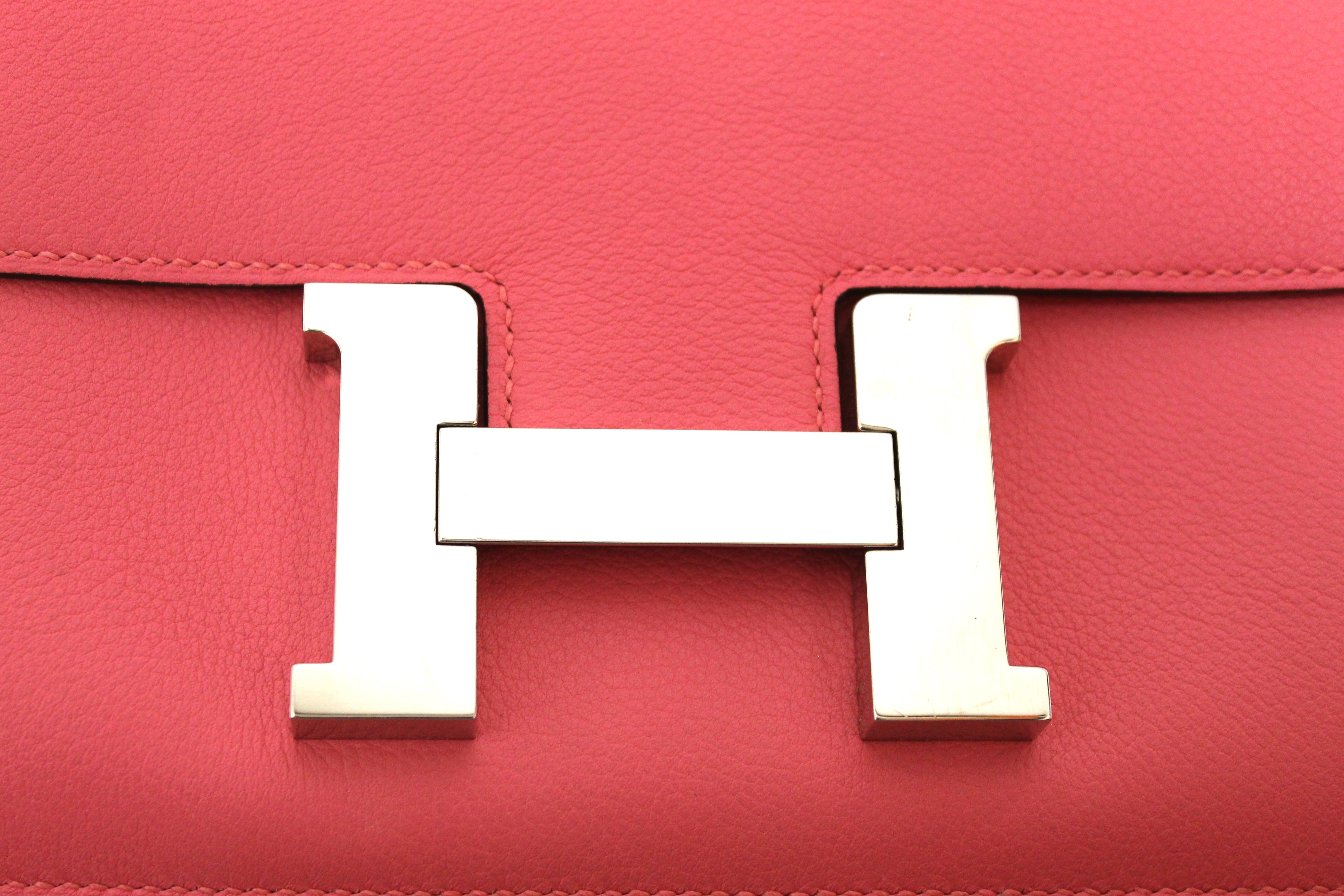 Authentic Hermes Pink Rose Azalee Leather Constance 24 Shoulder Bag - Luxury Designer Handbag for Women, Perfect for Parties, Weddings & Special Occasions