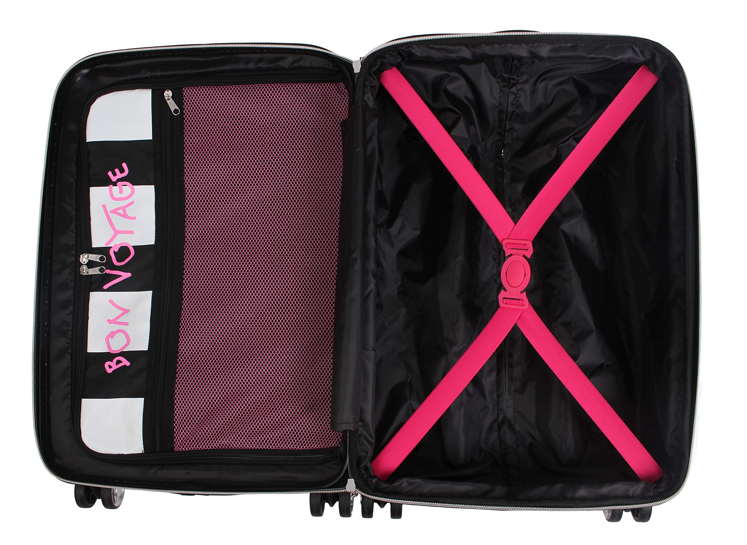 **Betsey Johnson Designer 20 Inch Expandable Hardside Carry-On Luggage (ABS + PC) - Lightweight Durable Suitcase with 8 Spinner Wheels for Women - Chevron Hearts Print - Perfect for Air Travel & Weekend Getaways**