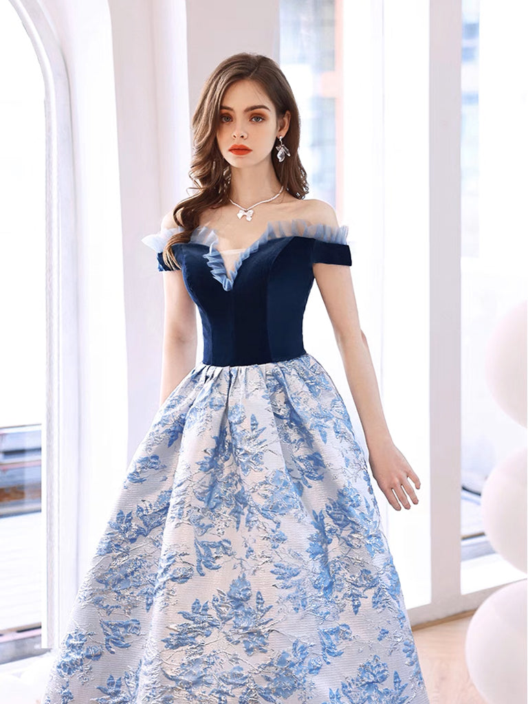 Elegant Royal Blue Satin Velvet Long Prom Dress for Women - Formal Evening Gown for Homecoming, Ball, and Special Occasions
