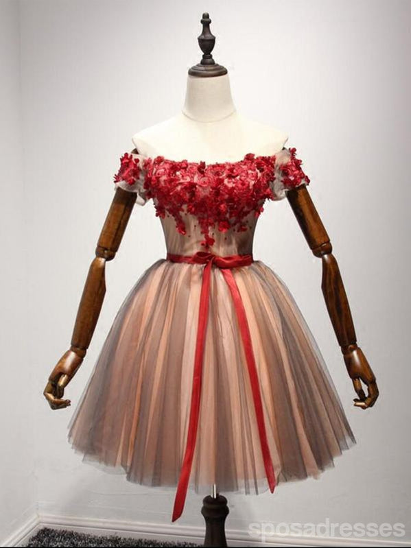 Elegant Off Shoulder Short Sleeve Lace Prom Dress with Corset Back | Affordable Homecoming Party Dress in Red | Perfect for Prom Night, Formal Events & Special Occasions | Style CM216