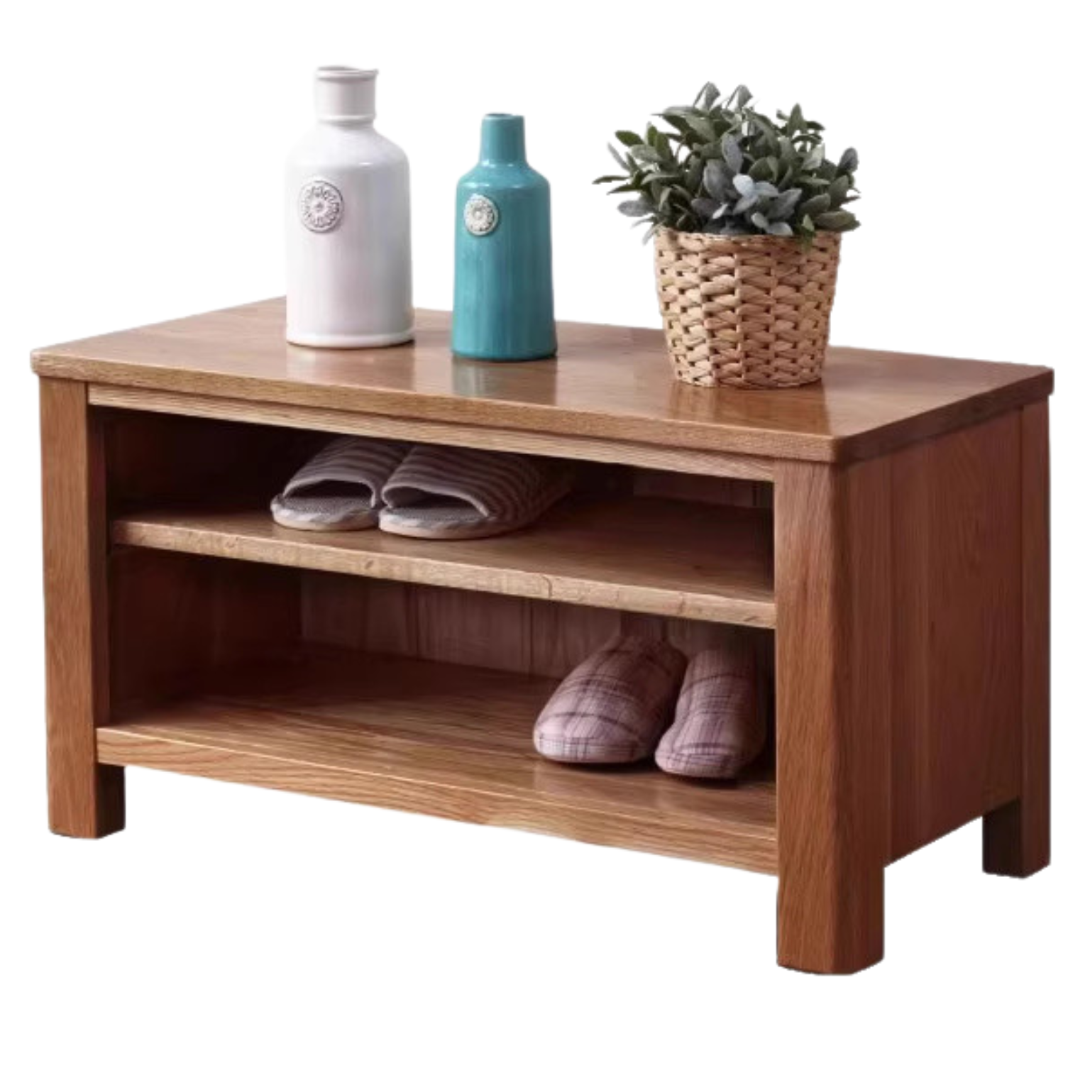Solid Oak Wood Shoe Storage Bench with Cushion - Entryway Organizer for Shoes, Boots & Accessories - Perfect for Hallway, Mudroom & Closet Organization