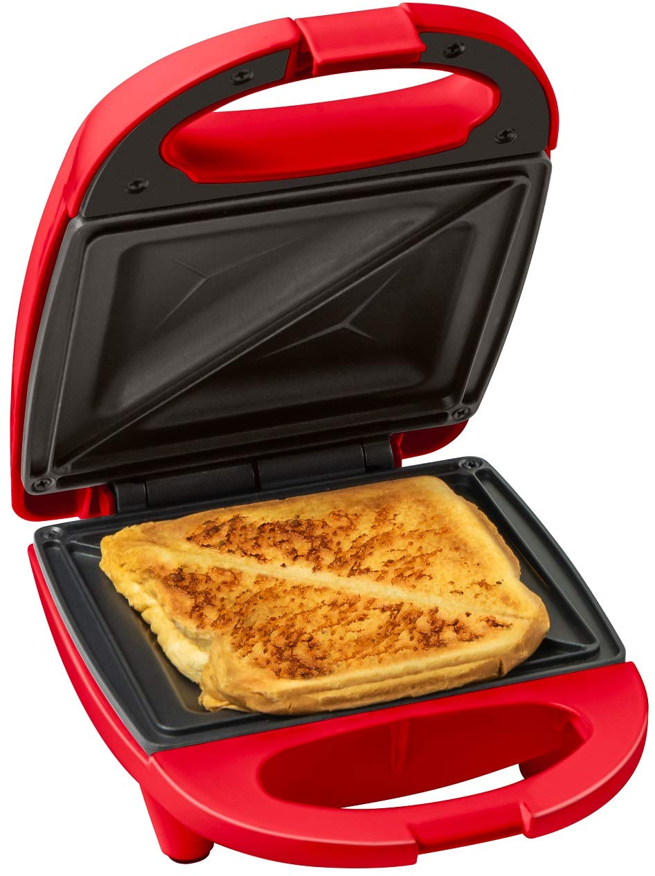 Nostalgia Mini Sandwich Maker - Compact Panini Press & Toaster for Portion Control, Seals & Toasts Perfectly (Red) - Ideal for Dorms, Offices & Small Kitchens