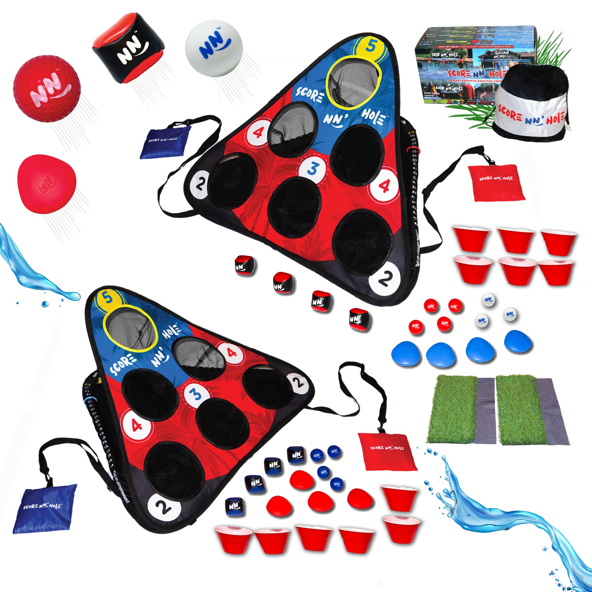 SCORE NN' Hole All-in-1 Cornhole Game Set - Floating Pool Cornhole with Golf & Giant Pong Features | Perfect for Backyard Parties, Beach Outings & Tailgating Events