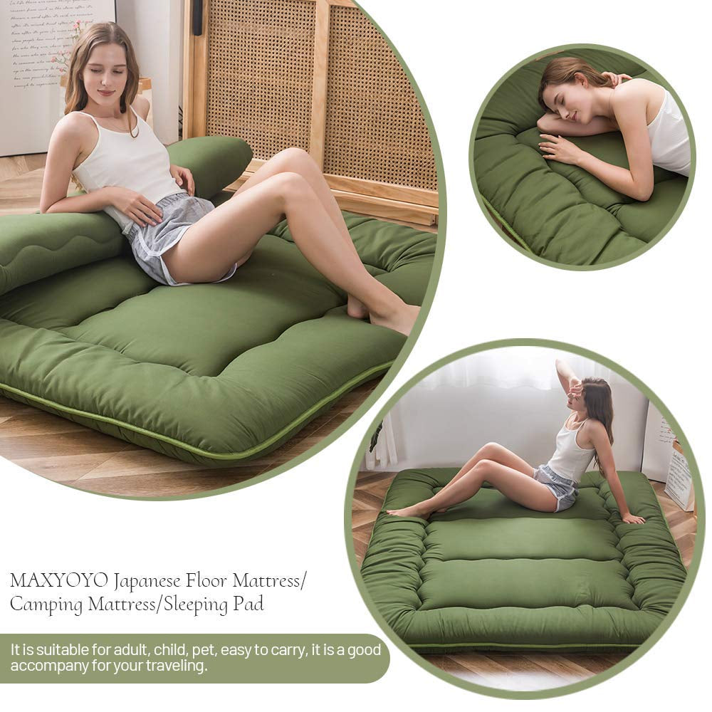 MAXYOYO Japanese Futon Mattress - Foldable Green Tatami Floor Mattress for Home, Travel & Guest Bedding | Portable Floor Sleeping Pad for Small Spaces, Camping & Yoga