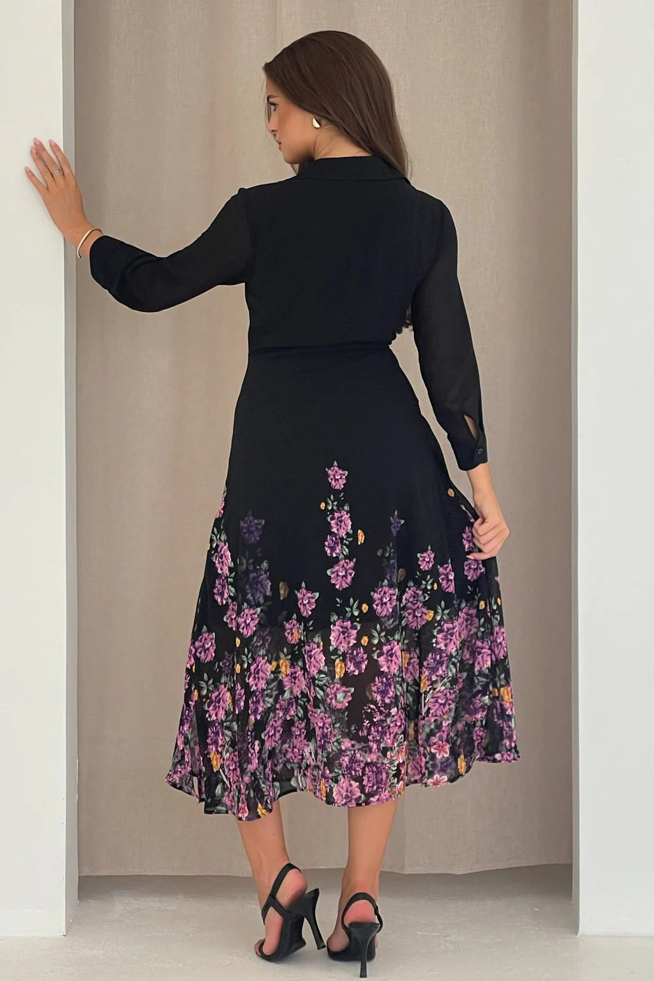 Isabella Purple Floral Print Tie Front Shirt Dress for Women - Elegant Summer Casual Outfit for Brunch, Date Night & Office Wear