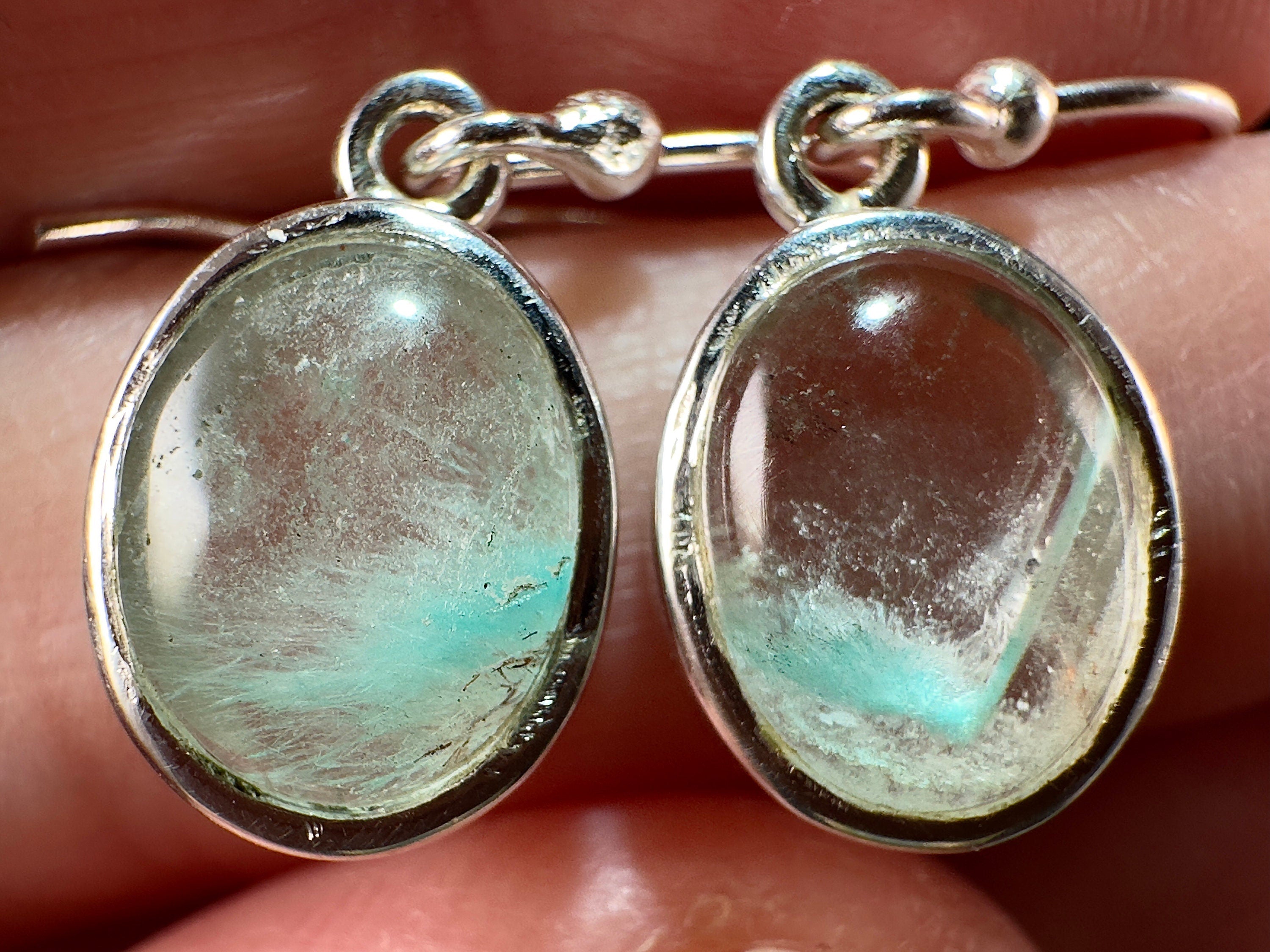 **AJOITE in QUARTZ Crystal Sterling Silver Dangle Earrings – Rare Natural Crystals, Fine Jewelry for Women – Perfect for Parties, Weddings & Everyday Wear**