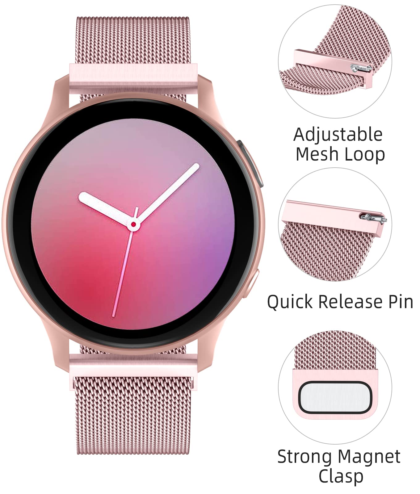 Rose Pink 20mm Metal Strap for Samsung Galaxy Watch 4/5/6 - Elegant & Durable for Daily Wear