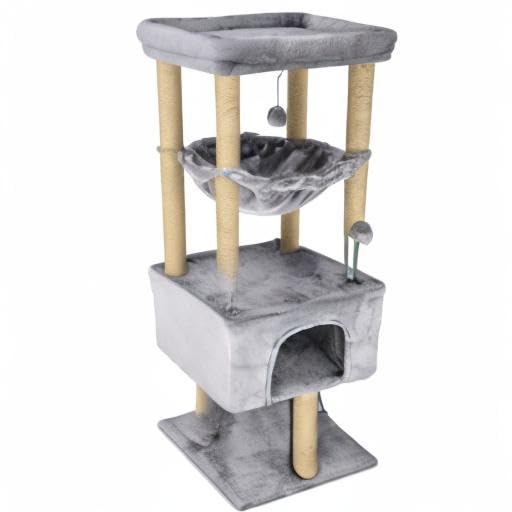 Premium Multi-Level Cat Tree for Indoor Cats - Sturdy Cat Tower with Spacious Condo, Cozy Hammock & Scratching Posts - Space-Saving Grey Climbing Activity Center for Kittens & Adult Cats - Perfect for Apartments, Living Rooms & Pet Play Areas