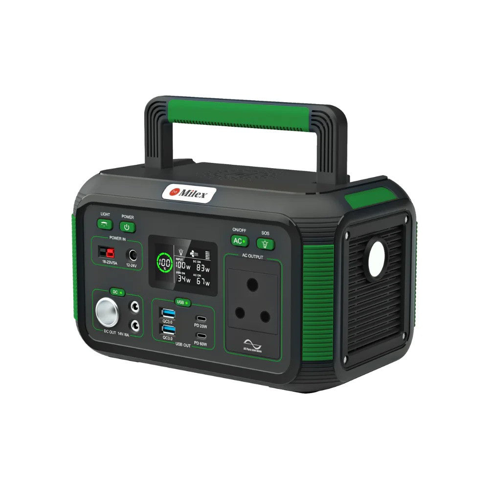 Milex 300W Portable Power Station - Solar Generator for Camping, Outdoor Adventures & Emergency Backup Power - Compact Lithium Battery with AC Outlets, USB Ports & LED Light