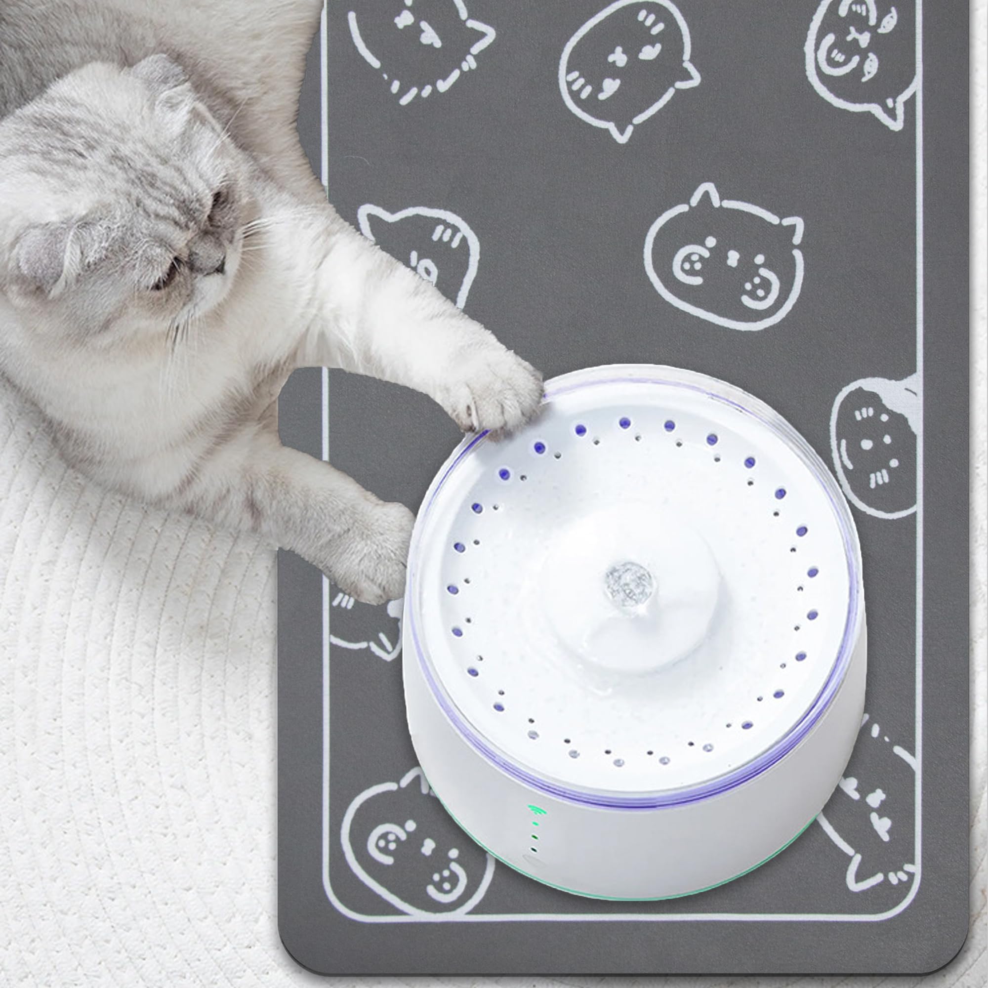 Non-Slip Super Absorbent Cat Food Mat - 18.1 x 11.8 Inch Pet Feeding Mat for Cats & Dogs with Waterproof Design & Cute Cat Head Logo - Perfect for Messy Eaters, Food Bowls & Water Dishes (Dark Grey)