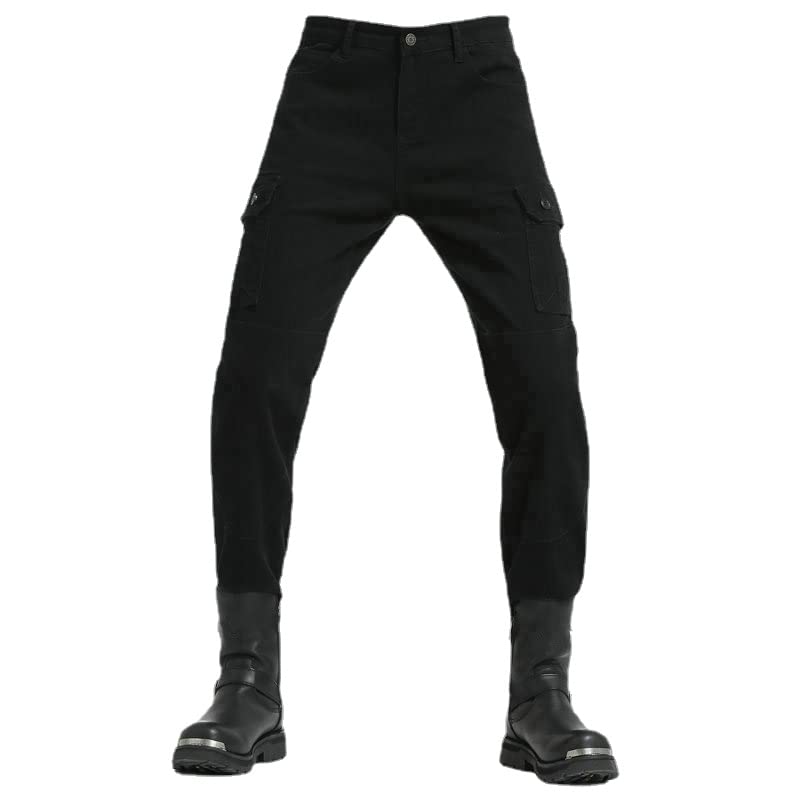 Men's Motorcycle Riding Jeans with Multi-Pocket Overalls - Fall Proof Protective Pants (Black, Medium) - Perfect for Commuting, Touring & Adventure Riding