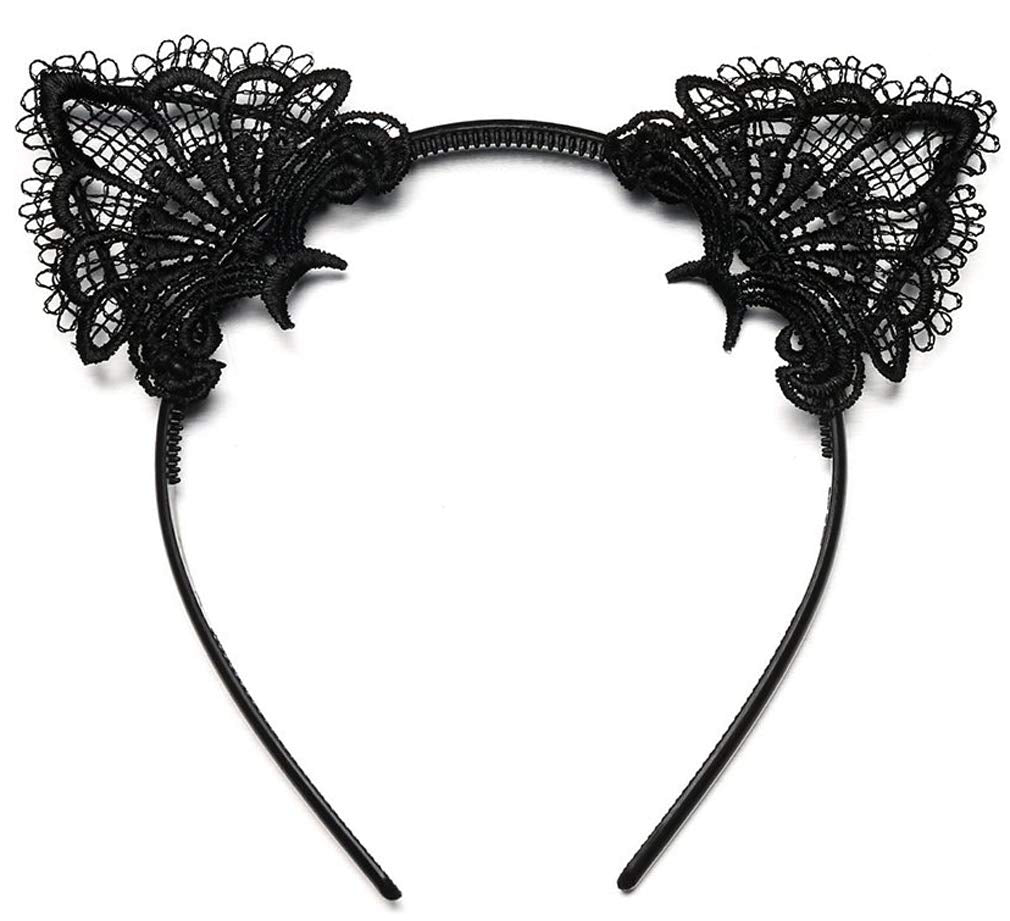 Black Cat Halloween Costume Set with Lace Ears, Gloves, Tail & Choker Necklace - Perfect for Cosplay, Masquerade Balls & Halloween Parties