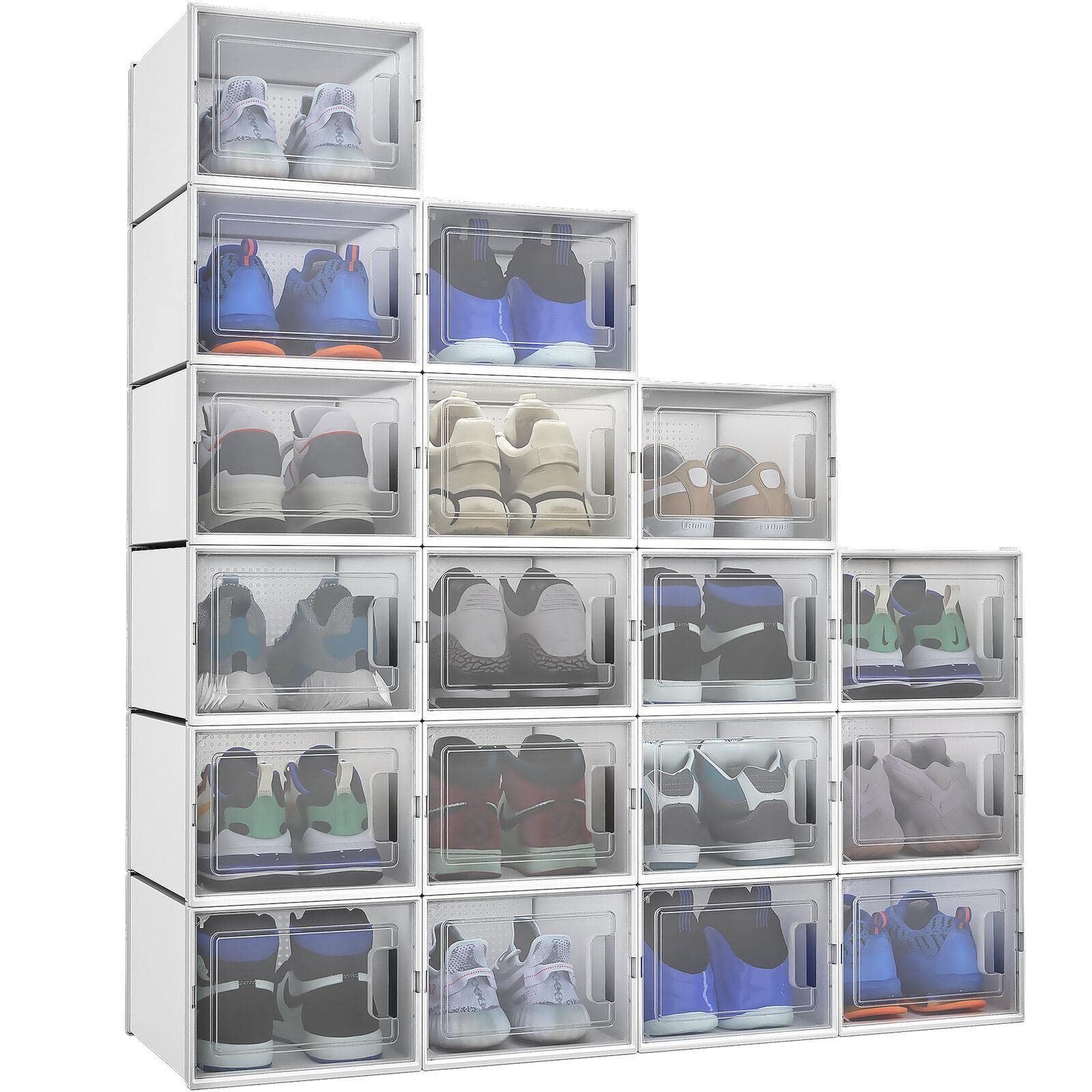 18-Piece XL Shoe Box Storage Organizer - Stackable Clear Plastic Shoe Boxes with Lids | Sneaker & Boot Storage Solution for Closet, Bedroom & Dorm Organization
