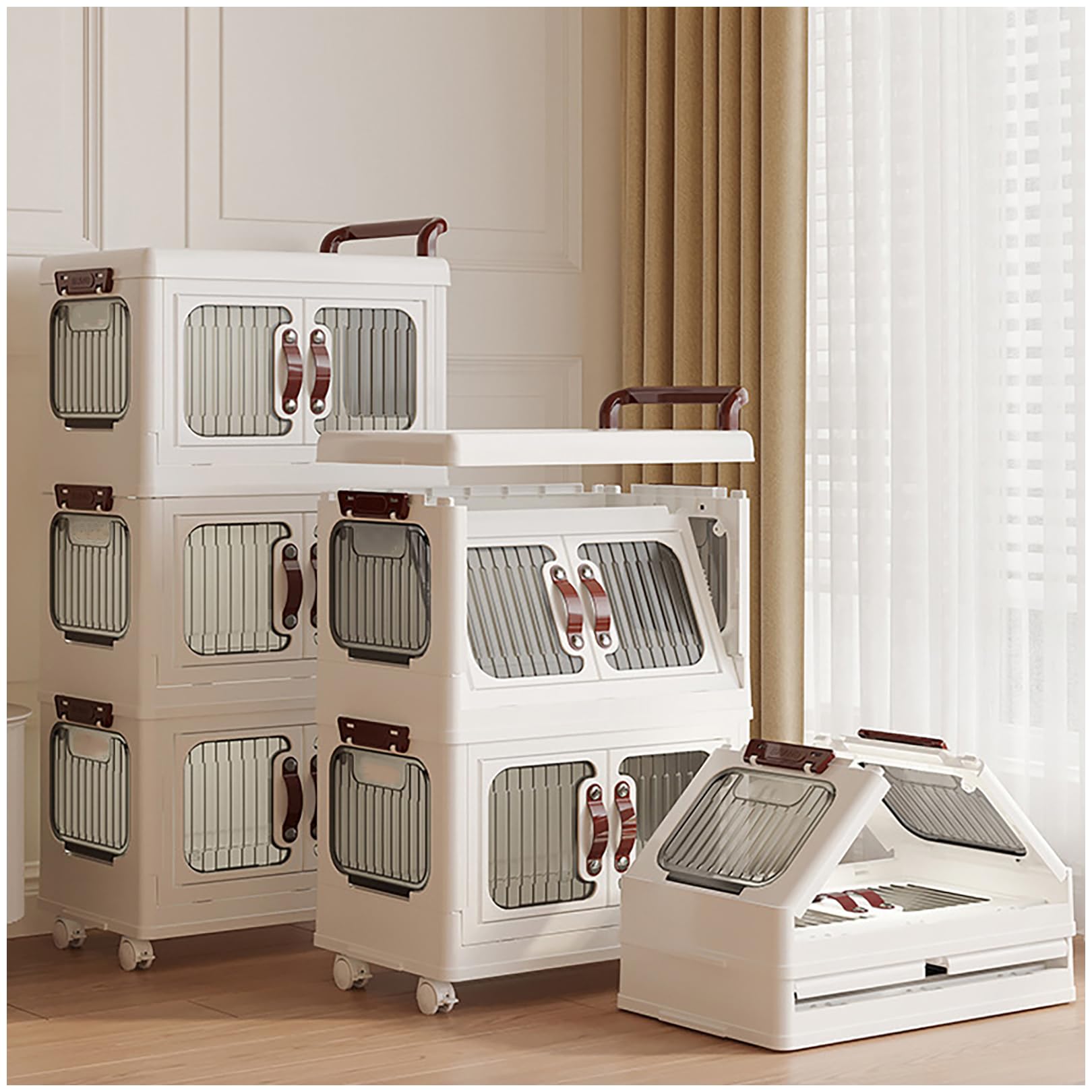Stackable Plastic Storage Bins with Lids & Wheels - 4-Tier Collapsible Storage Cabinet with Handles for Closet, Dorm Room, Office (47.5 x 30 x 119cm) - Perfect for Organizing Clothes, Toys, Books & Home Essentials