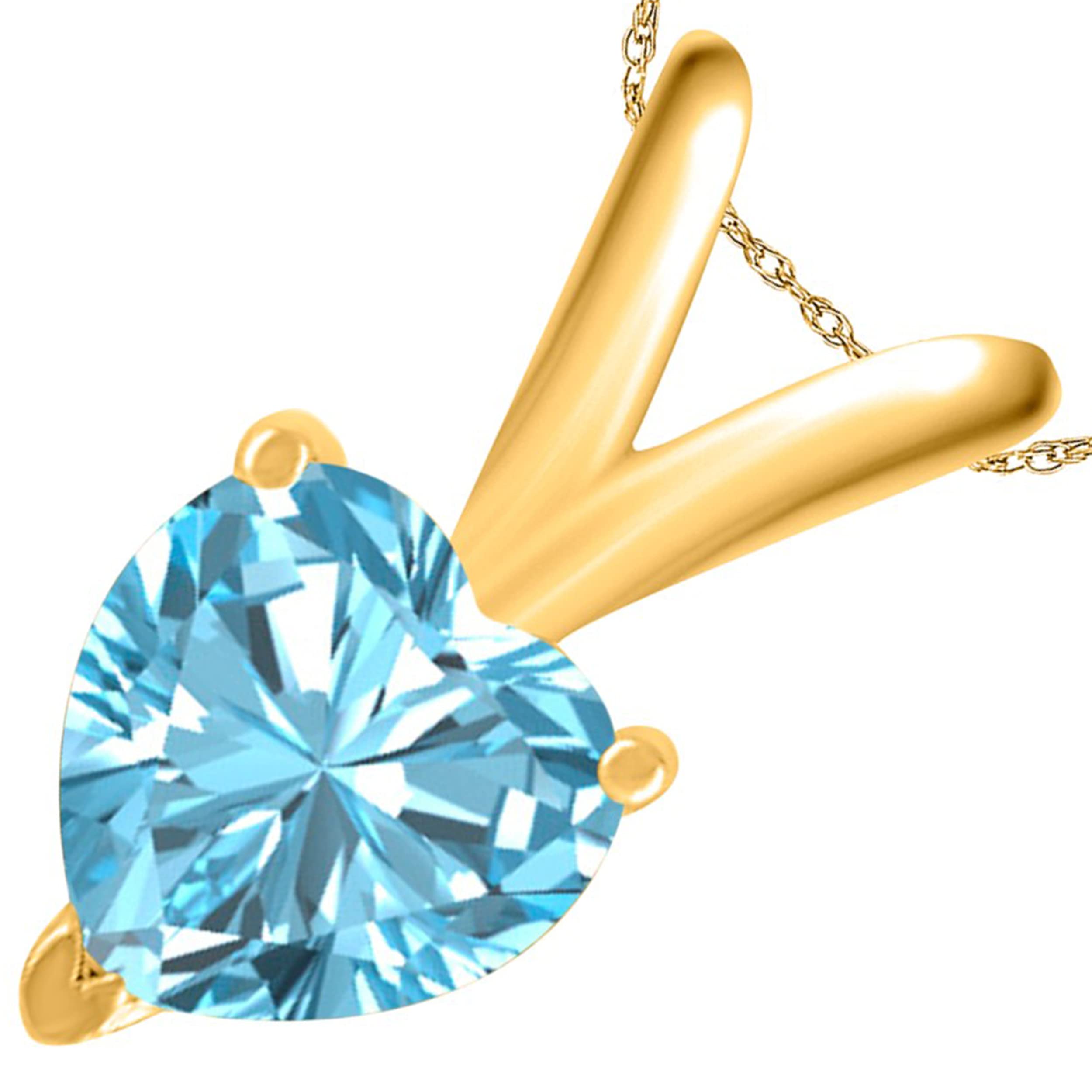 14K Yellow Gold Aquamarine Heart Pendant Necklace for Women - 0.75 Carat Prong Set Gemstone on 18