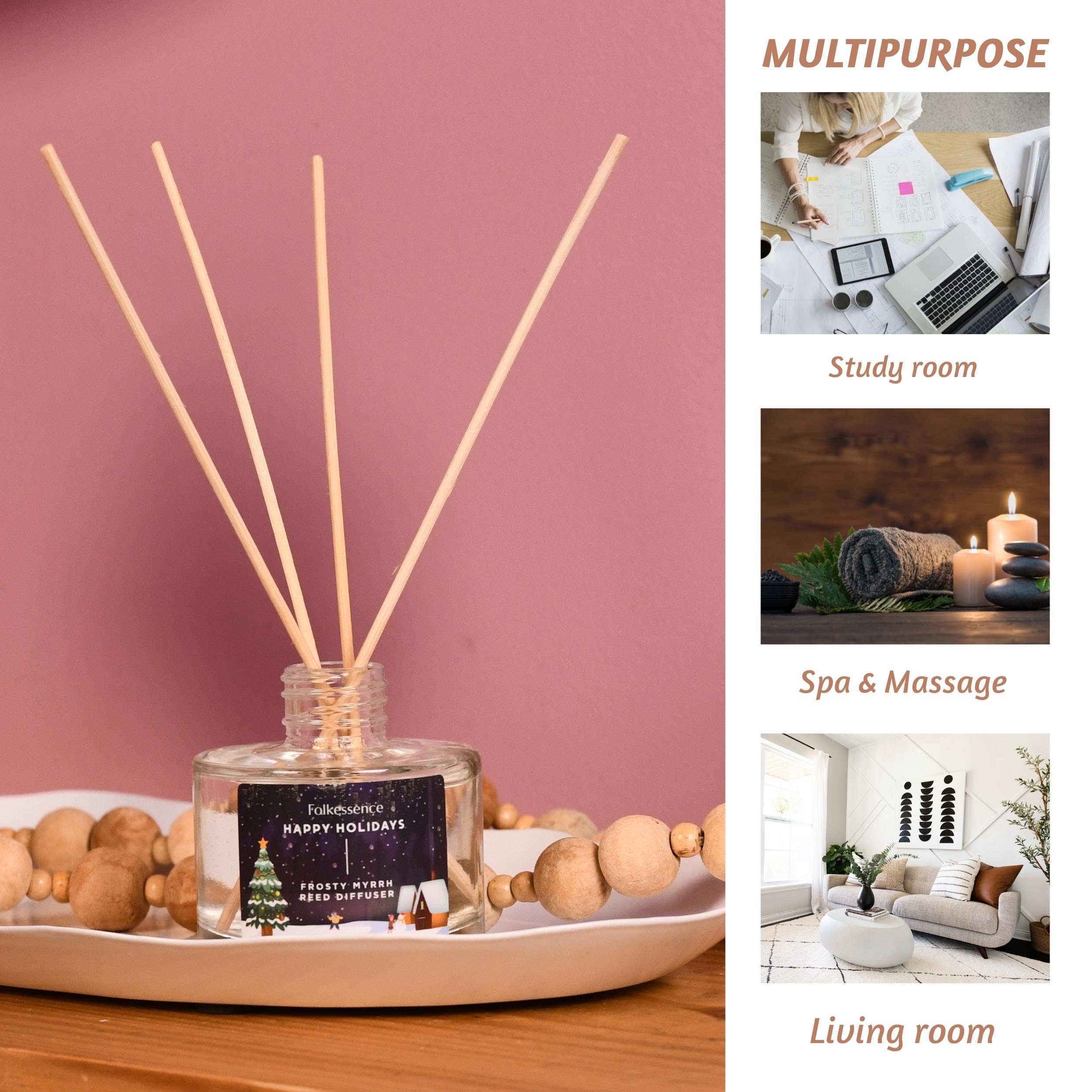 Folkulture Reed Diffusers for Home - 3.38 fl oz Aromatic Oil Diffuser with 6 Reed Sticks | Frosty Myrrh Scent | Perfect for Bathroom Decor, Living Room, Bedroom & Guest Bathroom Essentials