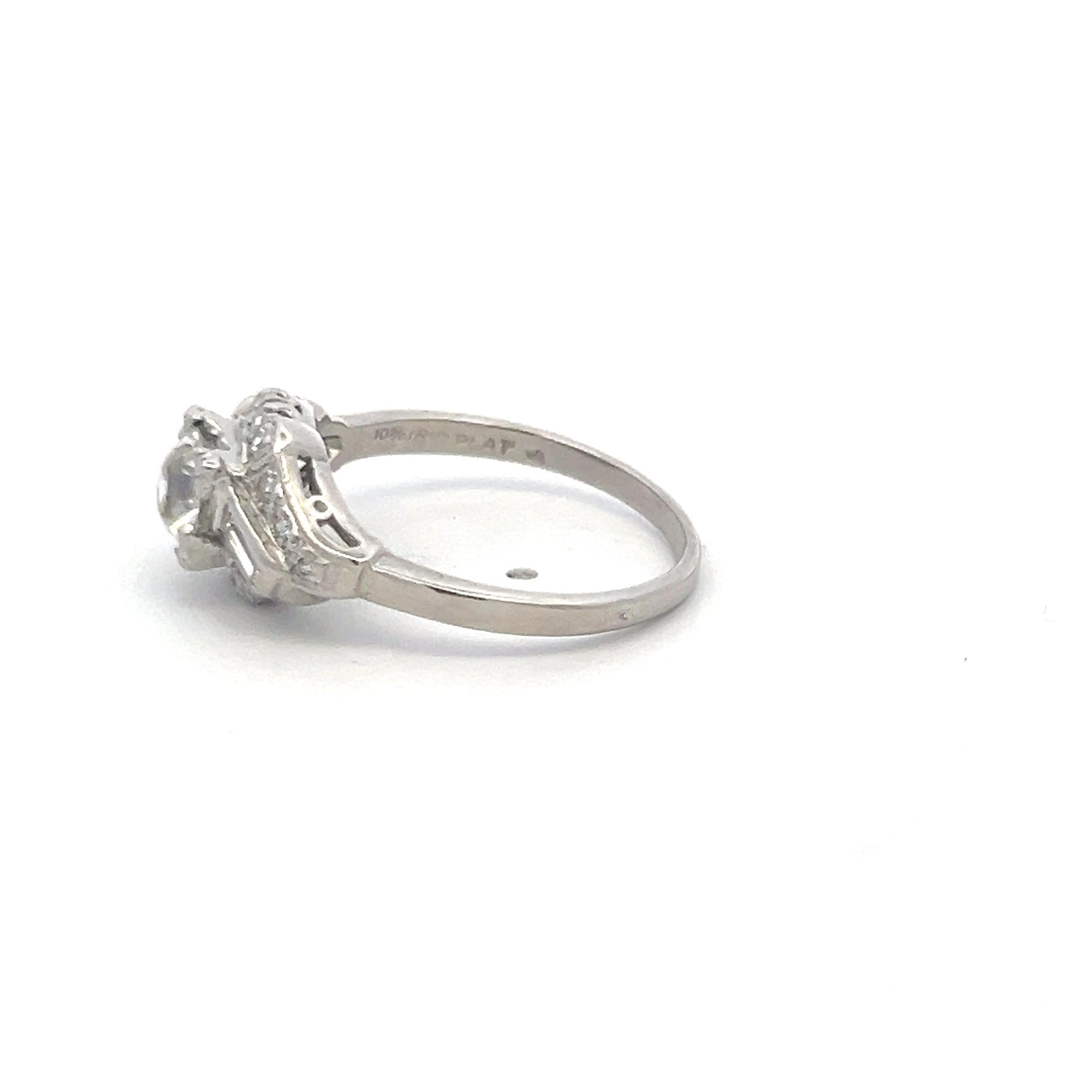 0.97 Carat Round Brilliant Cut I SI Diamond Platinum Art Deco Engagement Ring - Perfect for Wedding, Anniversary & Special Occasion Gifts