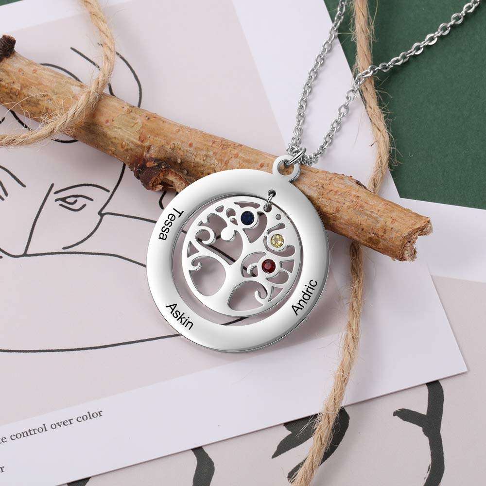 Personalized Tree of Life Necklace for Women - Custom Mother & Grandmother Jewelry with 2-9 Simulated Birthstones & Engraved Names - Meaningful Gift for Mom, Birthday, Anniversary & Mother's Day - Perfect for Family Reunions, Special Occasions & Everyday Wear