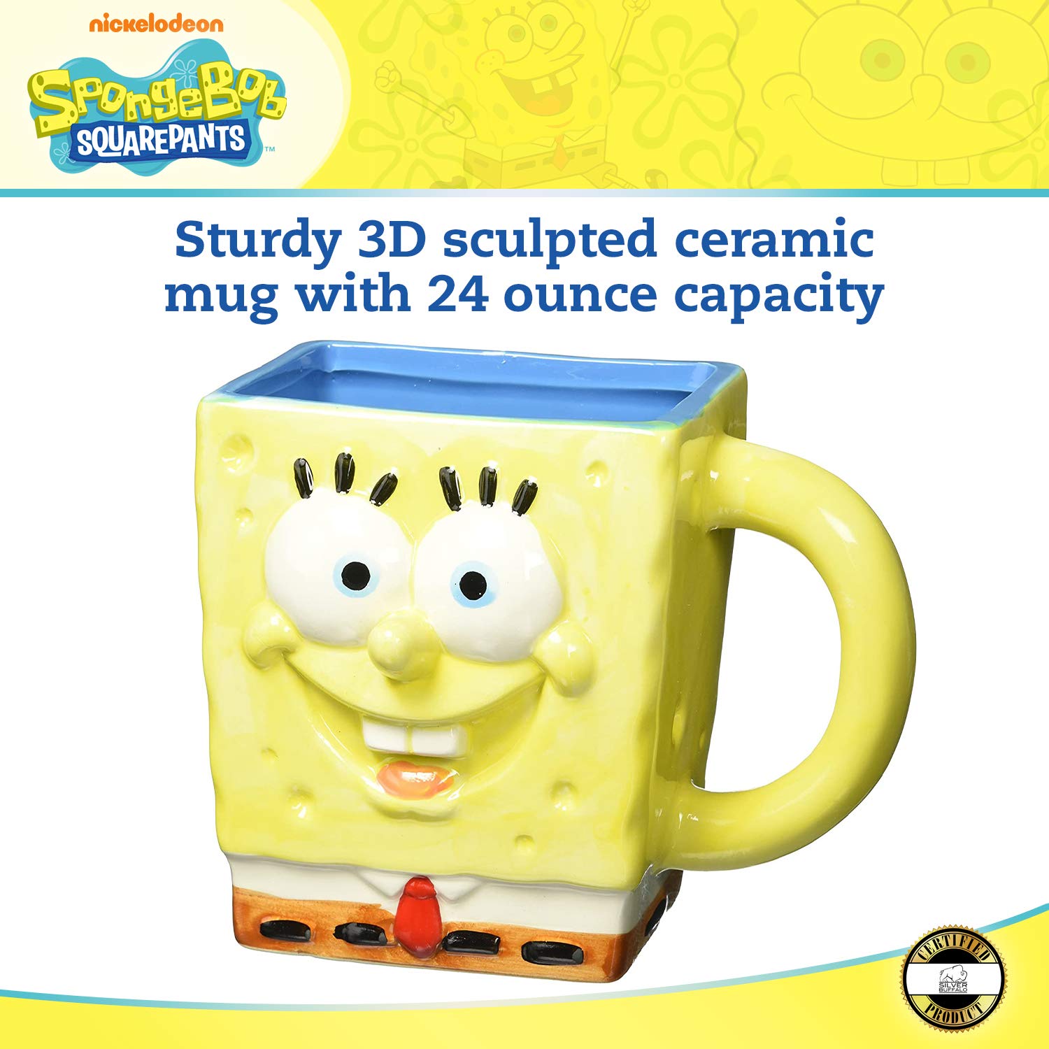 SpongeBob SquarePants 3D Ceramic Coffee Mug - 20oz Funny Cartoon Character Cup for Hot & Cold Drinks - Perfect for Home, Office, Gifts & Collectibles