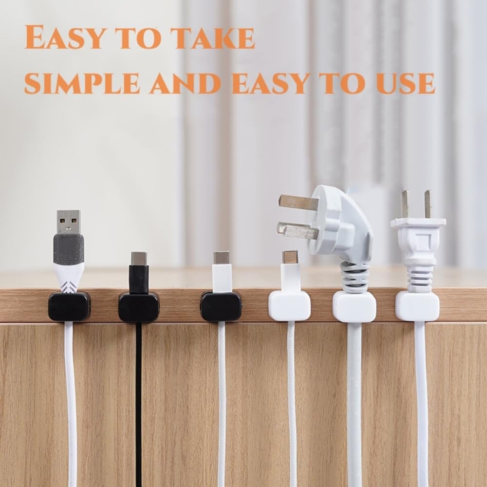 6-Pack Cord Organizer Set - Cable Holder for Nightstand, Phone Charger & Bedside Table - Wall Mounted Cable Clamp for Bedroom & Office Organization - Perfect for Tidy Desks, Home & Travel Use