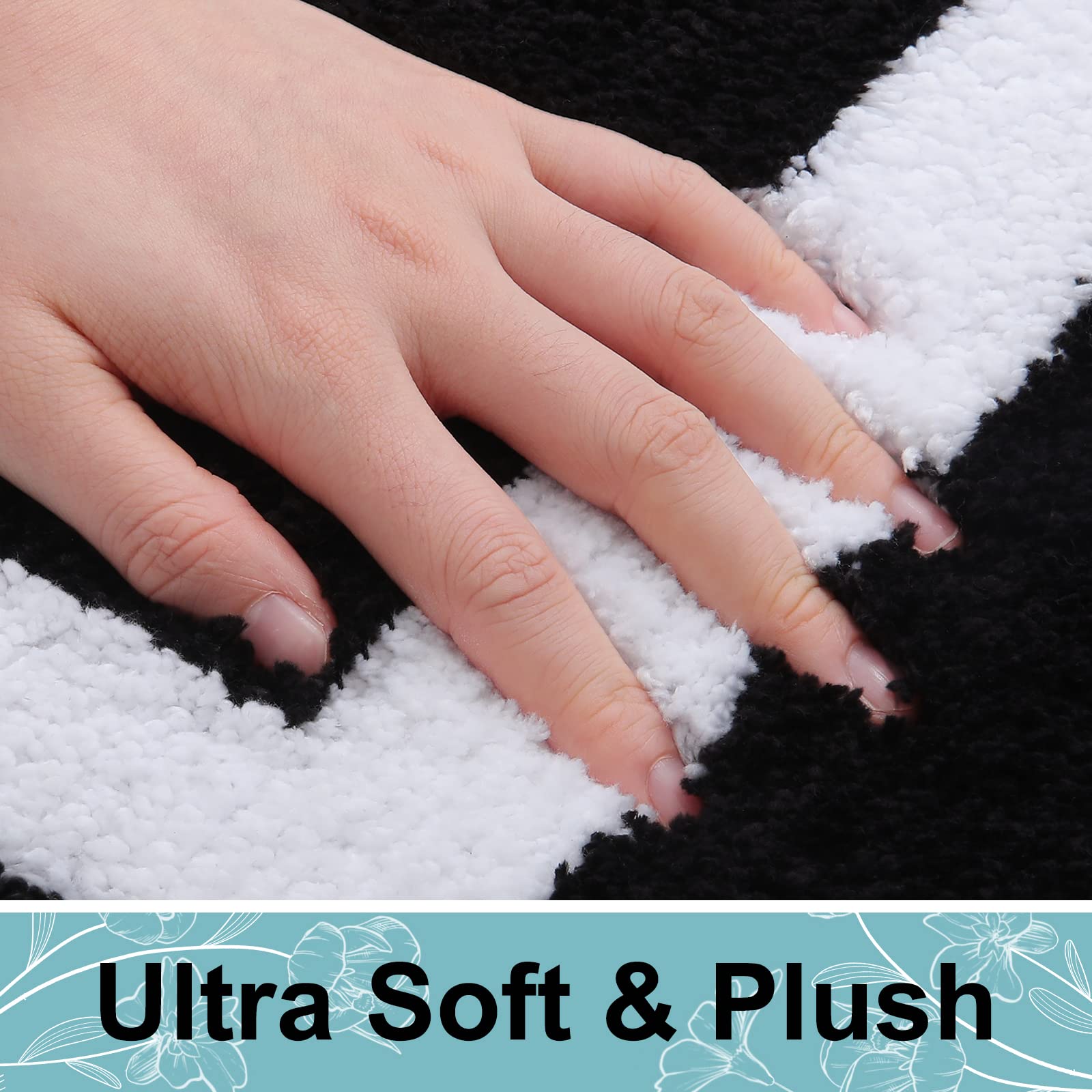 Luxury Bathroom Rug Mat - Ultra Soft Water Absorbent Microfiber Bath Mat, Non-Slip Plush Shaggy Carpet for Bathroom Floor, Tub & Shower - Machine Washable - 16x24 Inches - Black - Perfect for Spa-Like Bathroom Decor & Cozy Home Comfort