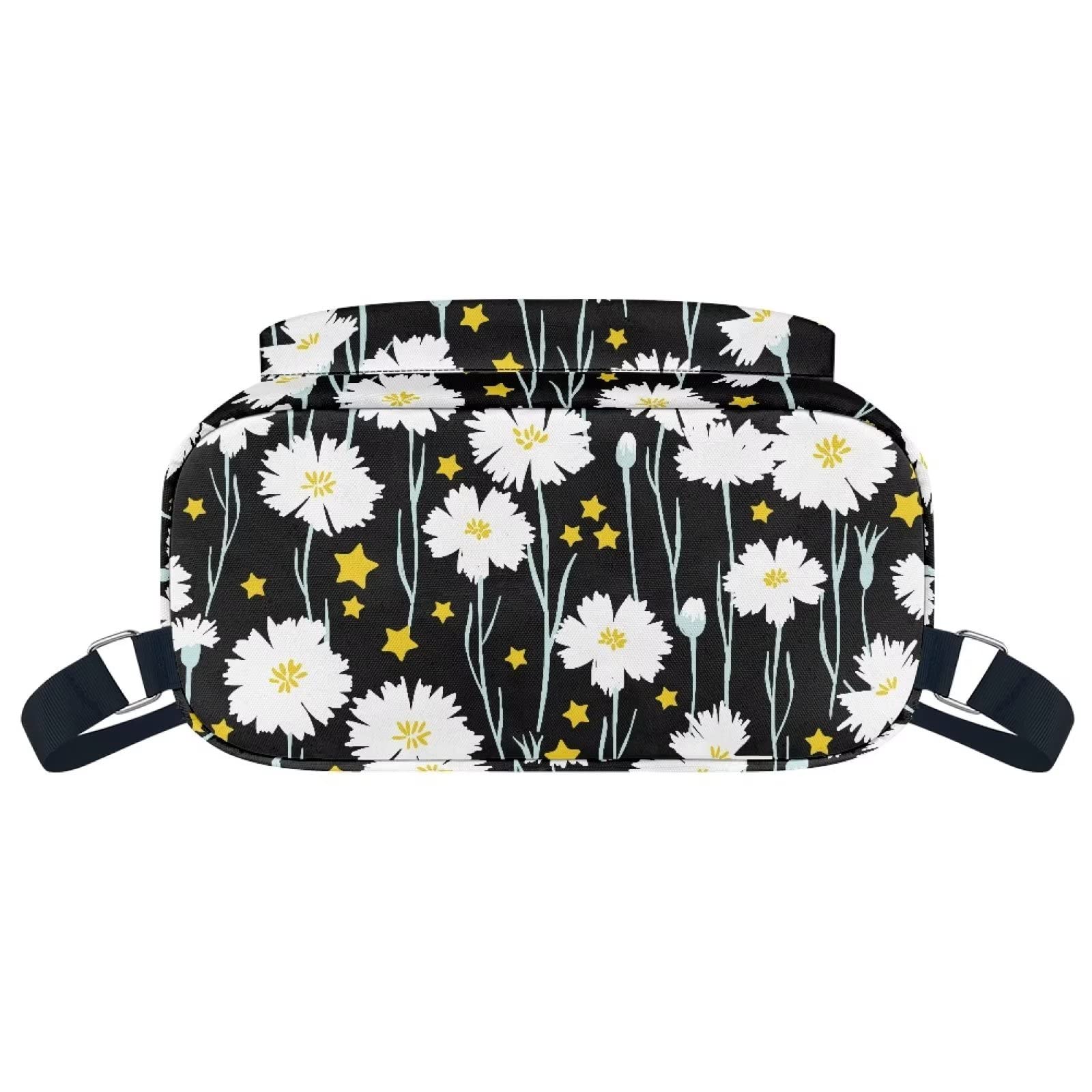 Stylish Black Daisy Pattern Drawstring Backpack with Zipper Pocket - Adjustable Waterproof Gym Bag for Men & Women | Perfect for Sports, Yoga, Camping & Daily Use