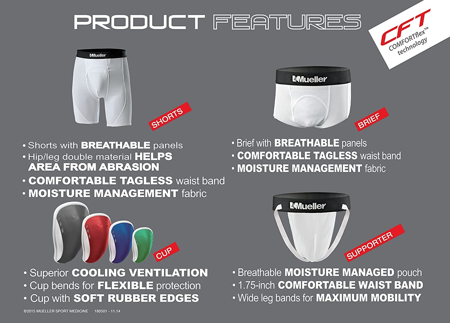 Mueller Sports Medicine Men's Athletic Supporter with Flex Shield Cup - Adult Jockstrap for Baseball, Football, Hockey & Gym Workouts - White Underwear with Gray Protective Cup - Large Size