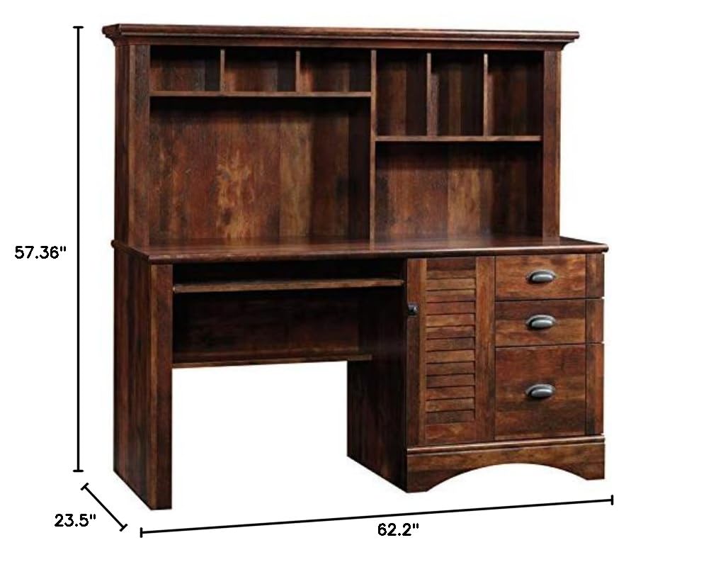 Pemberly Row Computer Desk with Hutch, CPU Storage & Keyboard Drawer - Curado Cherry Finish for Home Office, Study & Workspace Organization