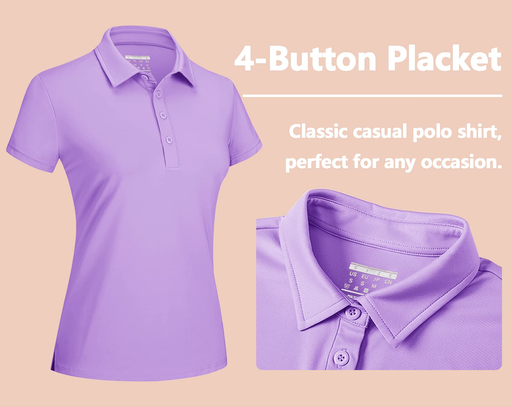 TACVASEN Women's Quick Dry UPF 50+ Sun Protection Golf Polo Shirt - Short Sleeve Moisture Wicking Collared Top for Golf, Tennis & Outdoor Activities