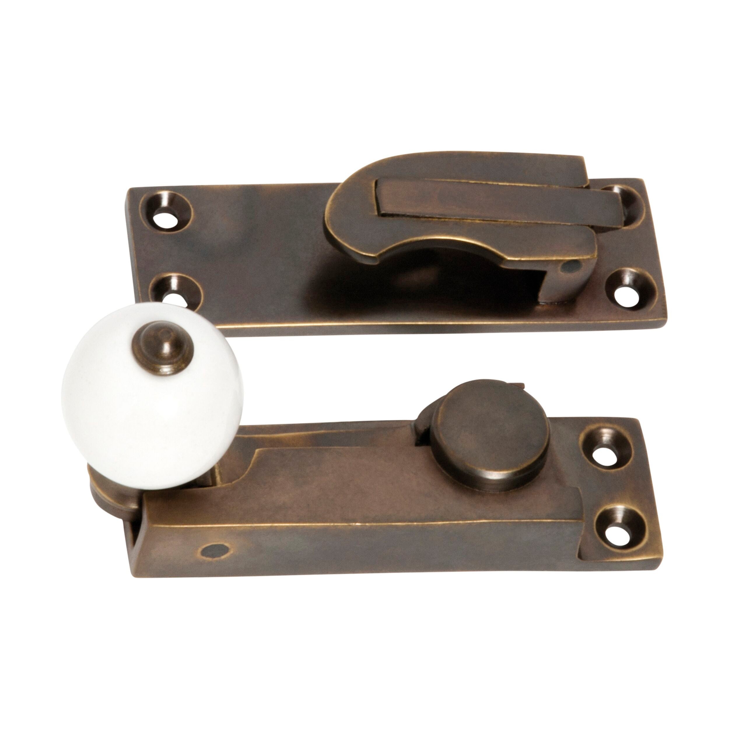 Antique Brass Porcelain Ball Sash Fastener 73x26mm - Vintage Window Hardware for Home Restoration & DIY Projects