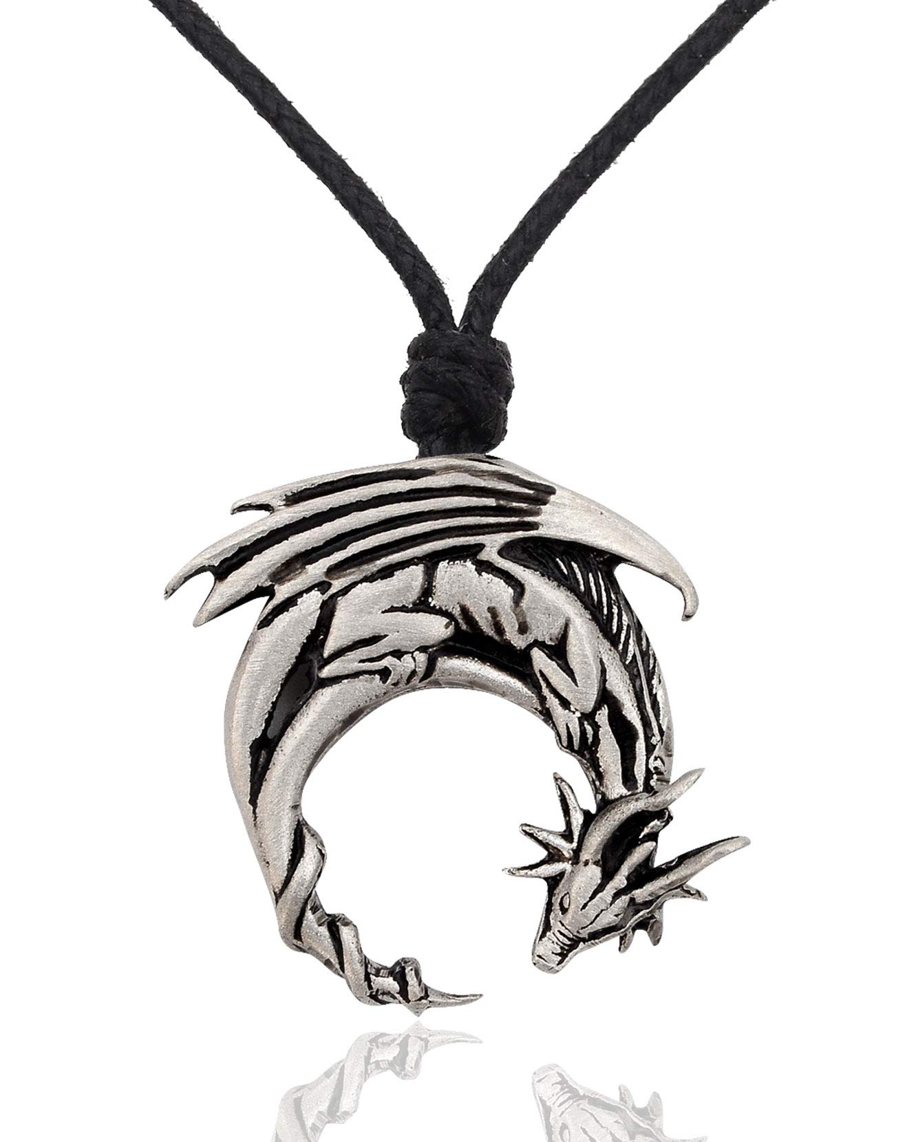 Dragon Moon Silver Pewter Charm Necklace for Women - Gift & Fashion Jewelry