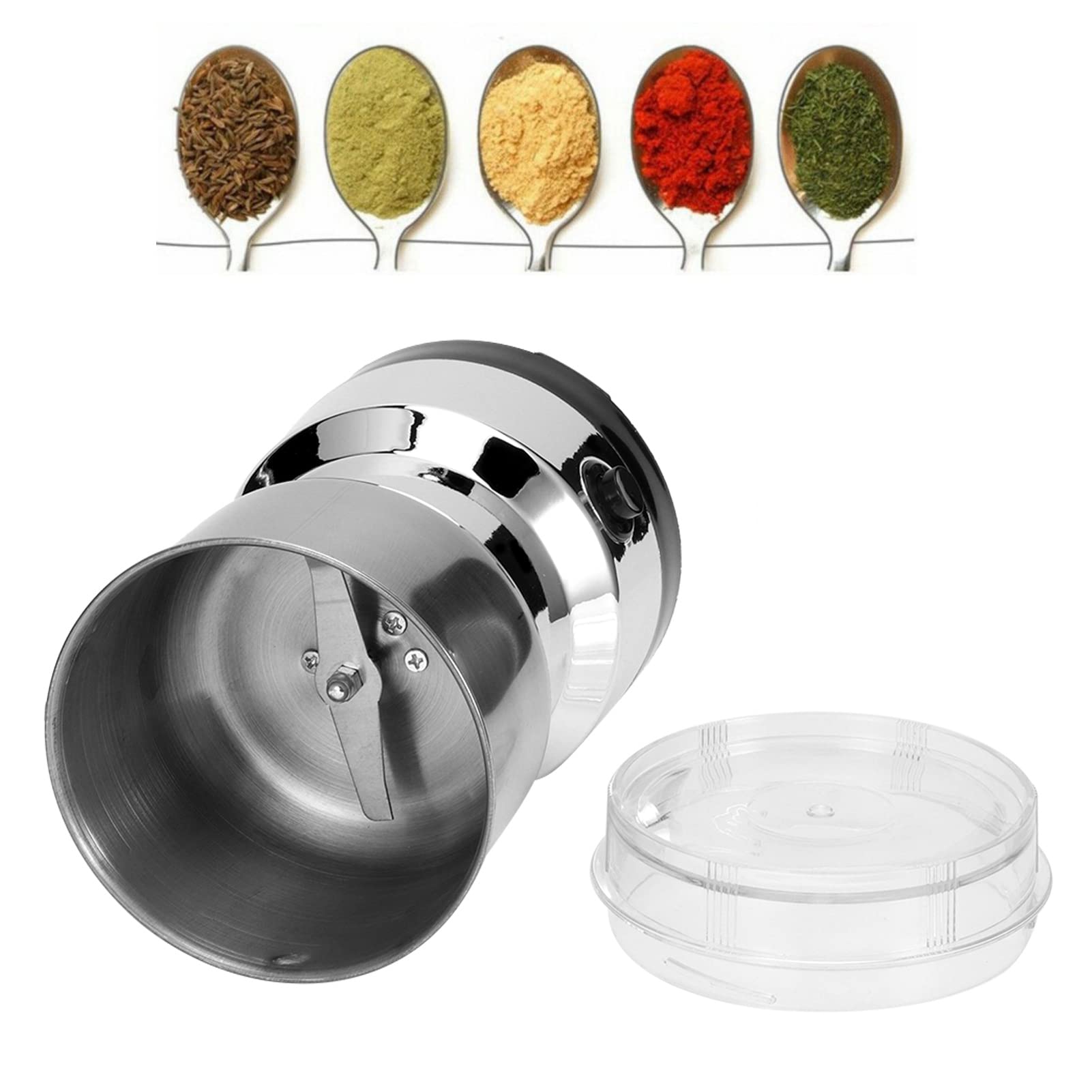 Electric Coffee Grinder - Stainless Steel Grain Mill & Blender for Coffee Beans, Herbs, Spices, Nuts - Automatic Kitchen Grinding Tool for Fresh Coffee & Baking at Home