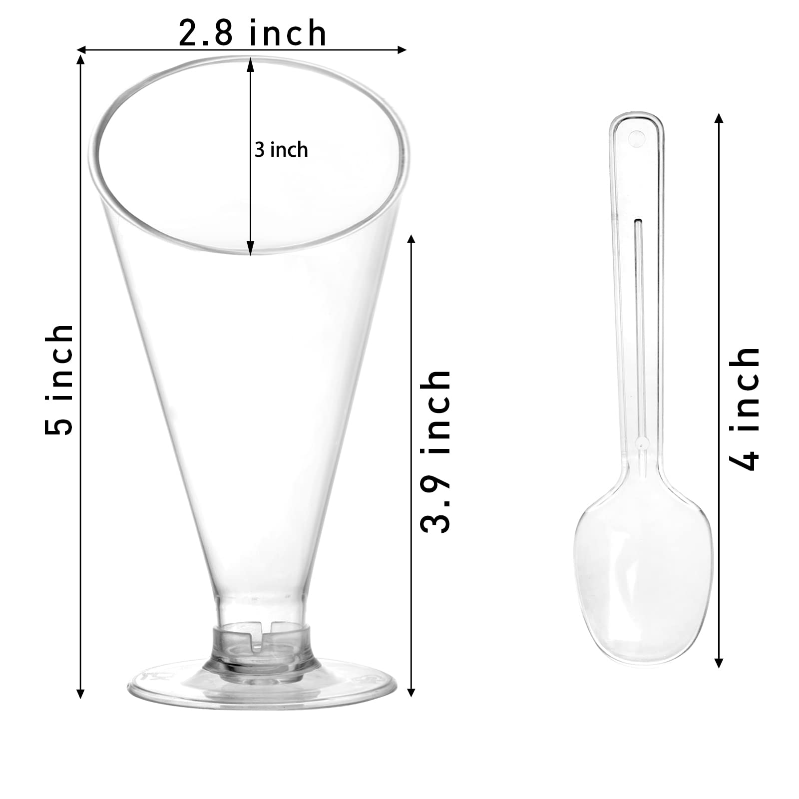 Foraineam 100 Pack 4 oz Clear Disposable Plastic Dessert Cups with Spoons - Reusable Champagne Flutes, Cocktail Glasses for Parfait, Mousse, Appetizers - Perfect for Home Parties, Weddings, Events & Holiday Gatherings