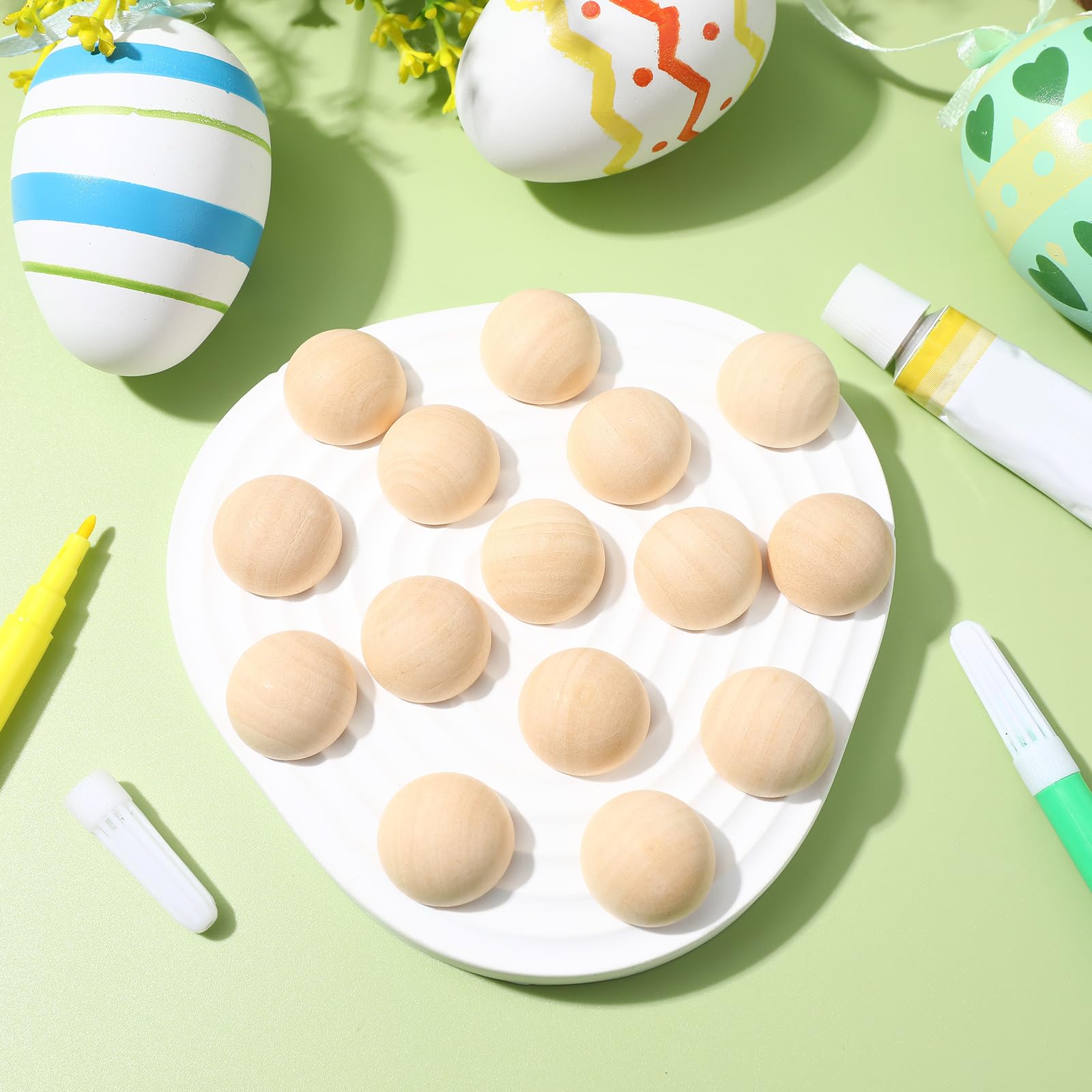 100pcs 20mm Unfinished Light Yellow Wooden Half Balls - DIY Craft Painting Beads, Mini Hemisphere Wooden Beads for Jewelry Making, Home Decor & Kids Art Projects - Perfect for Ornaments, Scrapbooking & Wedding Crafts