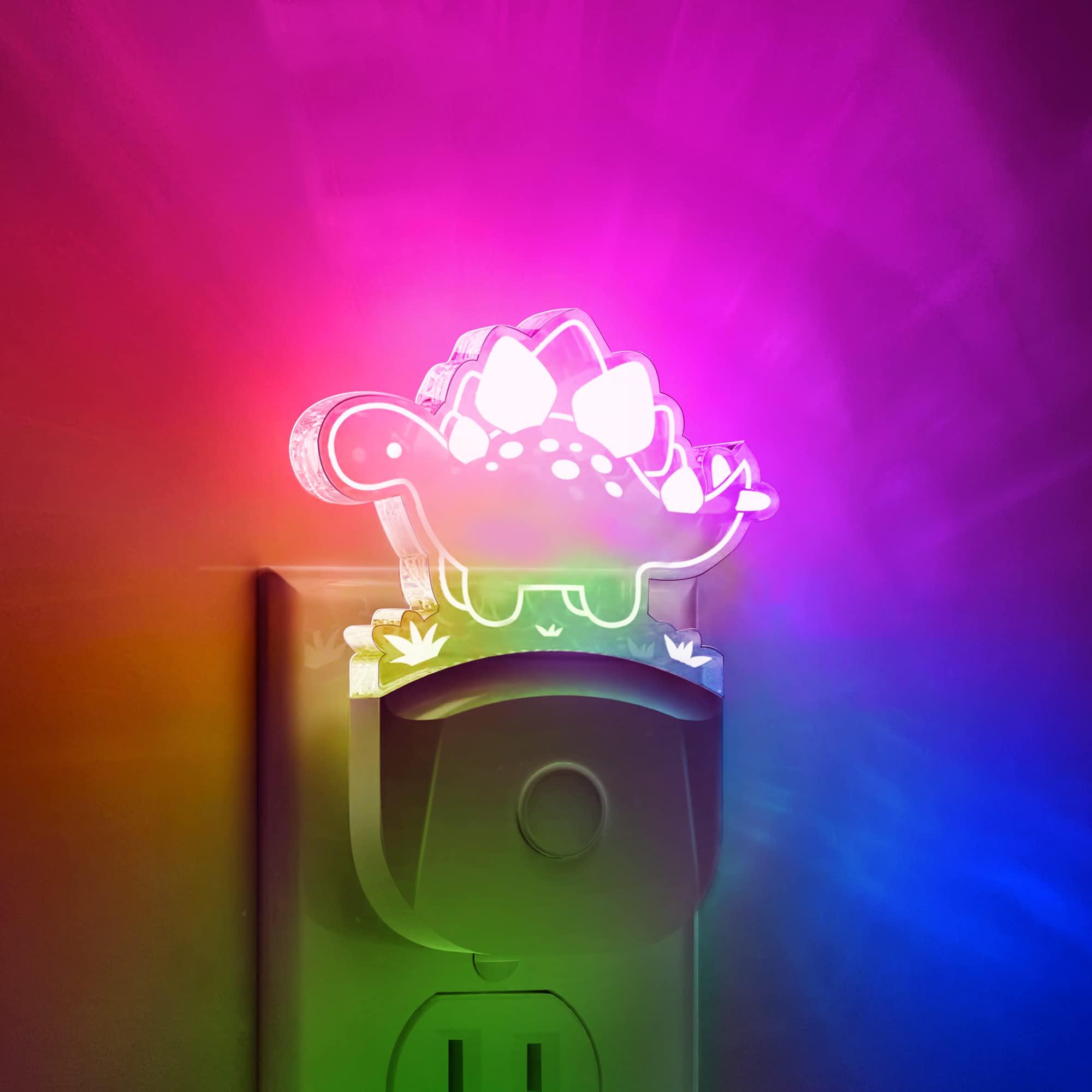 Dinosaur Night Light for Kids - Stegosaurus LED Plug-in Nightlight with RGB & Soft White 3000K, 3 Lighting Modes, Auto Dusk-to-Dawn Sensor | Perfect for Nursery, Bedroom Decor & Kids' Room Night Light | Creates Soothing Ambiance for Sleep Time and Bedtime Stories