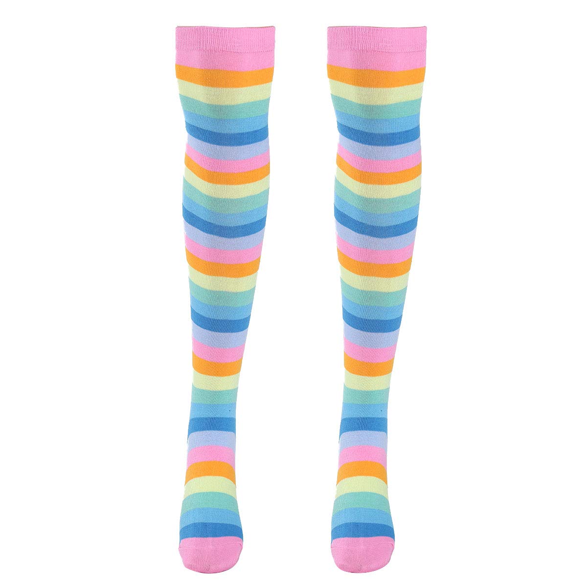 CHICTRY Rainbow Striped Thigh High Socks & Fingerless Gloves Set for Women - Halloween Costume, Cosplay, Party Outfit Accessories