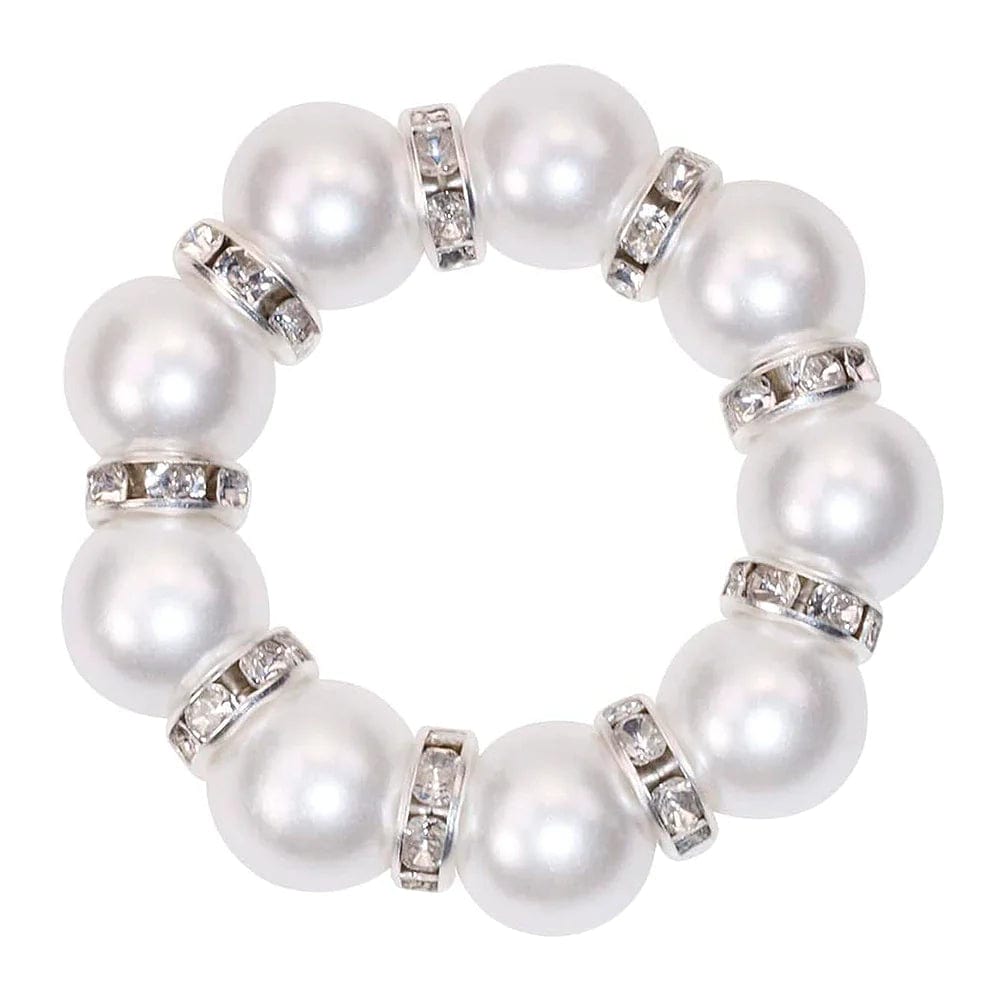 4 Pack Faux Pearl & Rhinestone Napkin Rings - Elegant White & Silver Wedding Table Decor for Bridal Shower, Dinner Party, and Holiday Celebrations