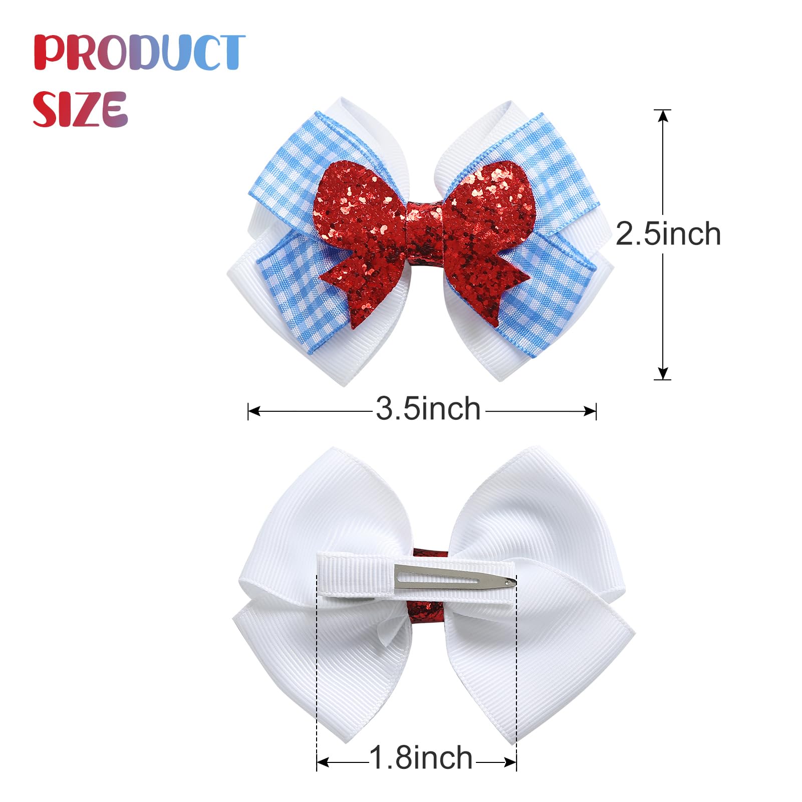 2PC Blue and White Gingham Hair Bow Clips - 3.5 Inch Checker Pigtail Bows for Girls - Wizard of Oz Dorothy Halloween Costume Accessories - Perfect for Cosplay, Dress Up Parties, and Themed Events
