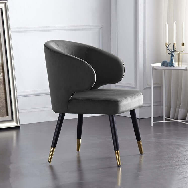 Mid-Century Modern Gray Velvet Upholstered Dining Chairs with Arms - Set of 2 for Dining Room, Kitchen, or Home Office - Comfortable & Stylish Seating Solution