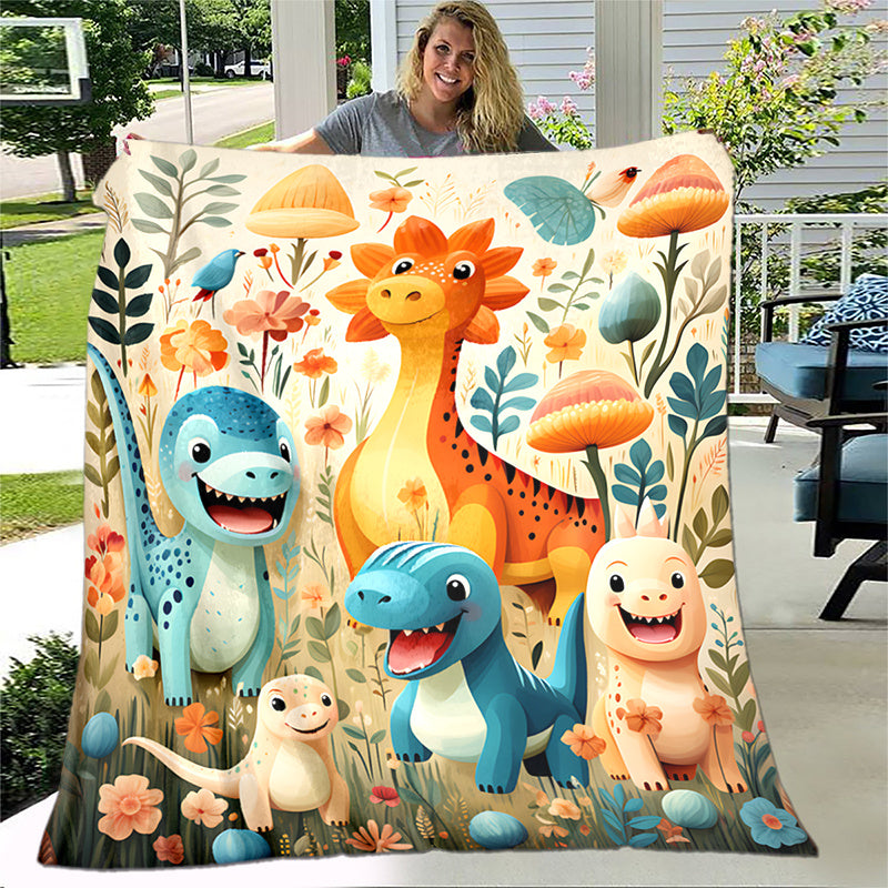 1pc Ultra Soft Cozy Cartoon Dinosaur Print Fleece Blanket - Lightweight Warm Flannel Throw for Sofa, Bed, Travel & Camping - Perfect Gift for Family & Friends - Ideal for Living Room, Office, Couch & Chair Use