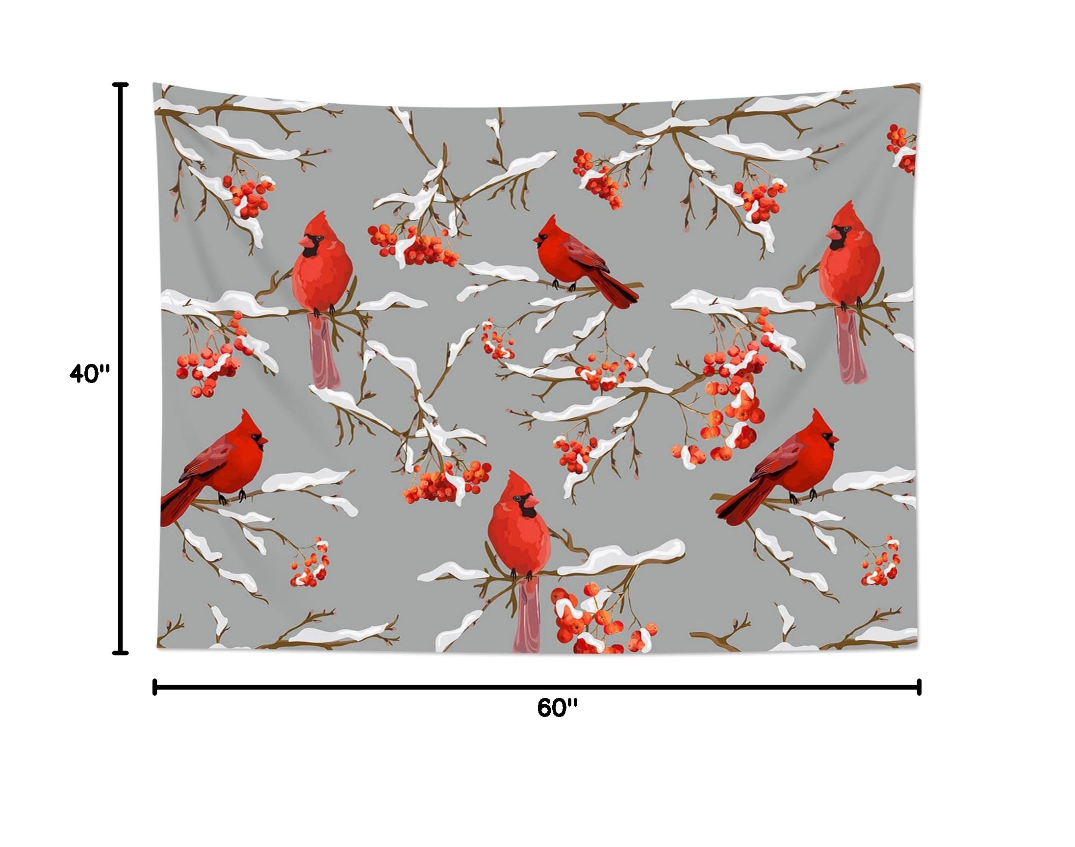 Winter Cardinal Tapestry - Pine Branch Wall Hanging for Christmas Decor (60x40 Inches) - Perfect for Bedroom, Living Room & Dorm