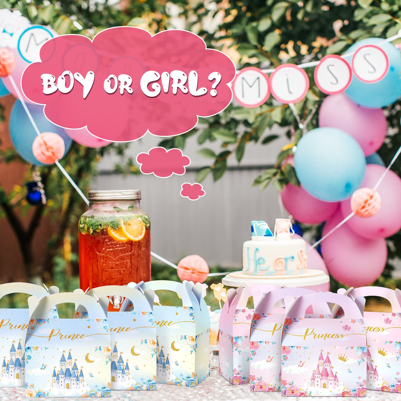 Nezyo Princess and Prince Treat Boxes - Pink & Blue Crown Cardboard Goodie Boxes for Kids Birthday Party Favors (12 Pcs) - Perfect for Royal Themed Birthday Parties, Baby Showers, and Gender Reveal Events