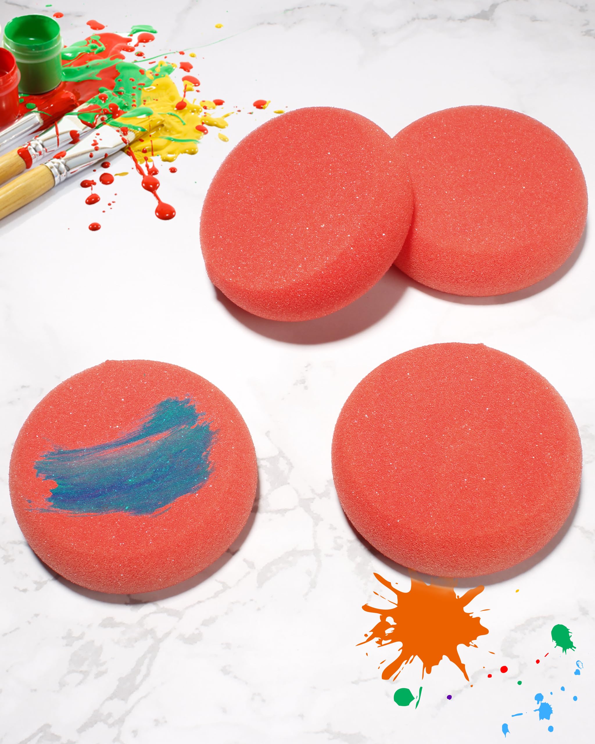 12-Pack Round Synthetic Artist Sponges (2.96 Inch) - Perfect for Watercolor Painting, Acrylic Art & DIY Crafts - Red Sponge Set for Blending, Stenciling & Texture Effects