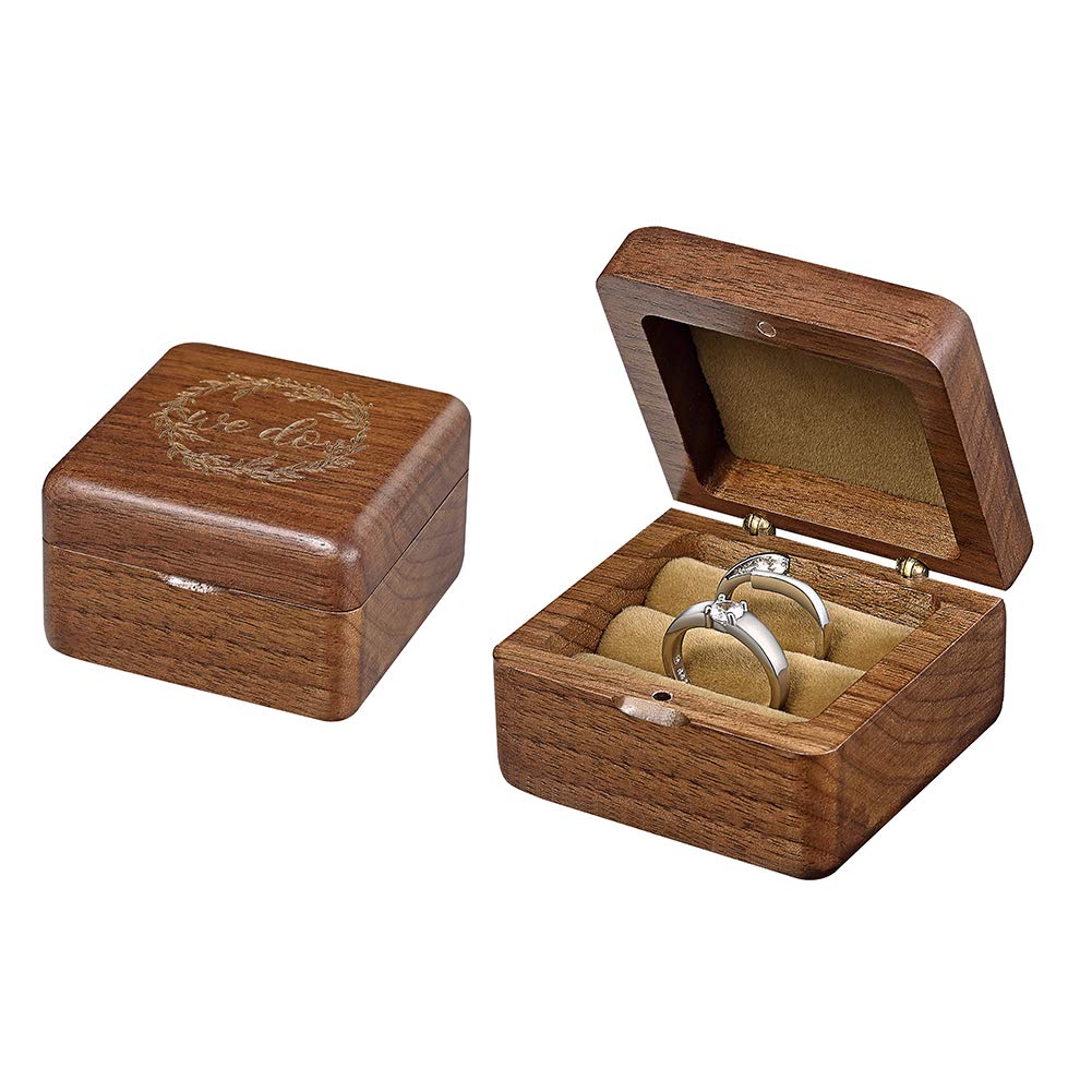 BETAULIFE Wooden Wedding Ring Box - Elegant Ring Bearer Cushion & Wedding Ring Pillow for Ceremonies - Perfect for Wedding Parties, Vows Exchange & Proposal Moments (Ring Box We Do)
