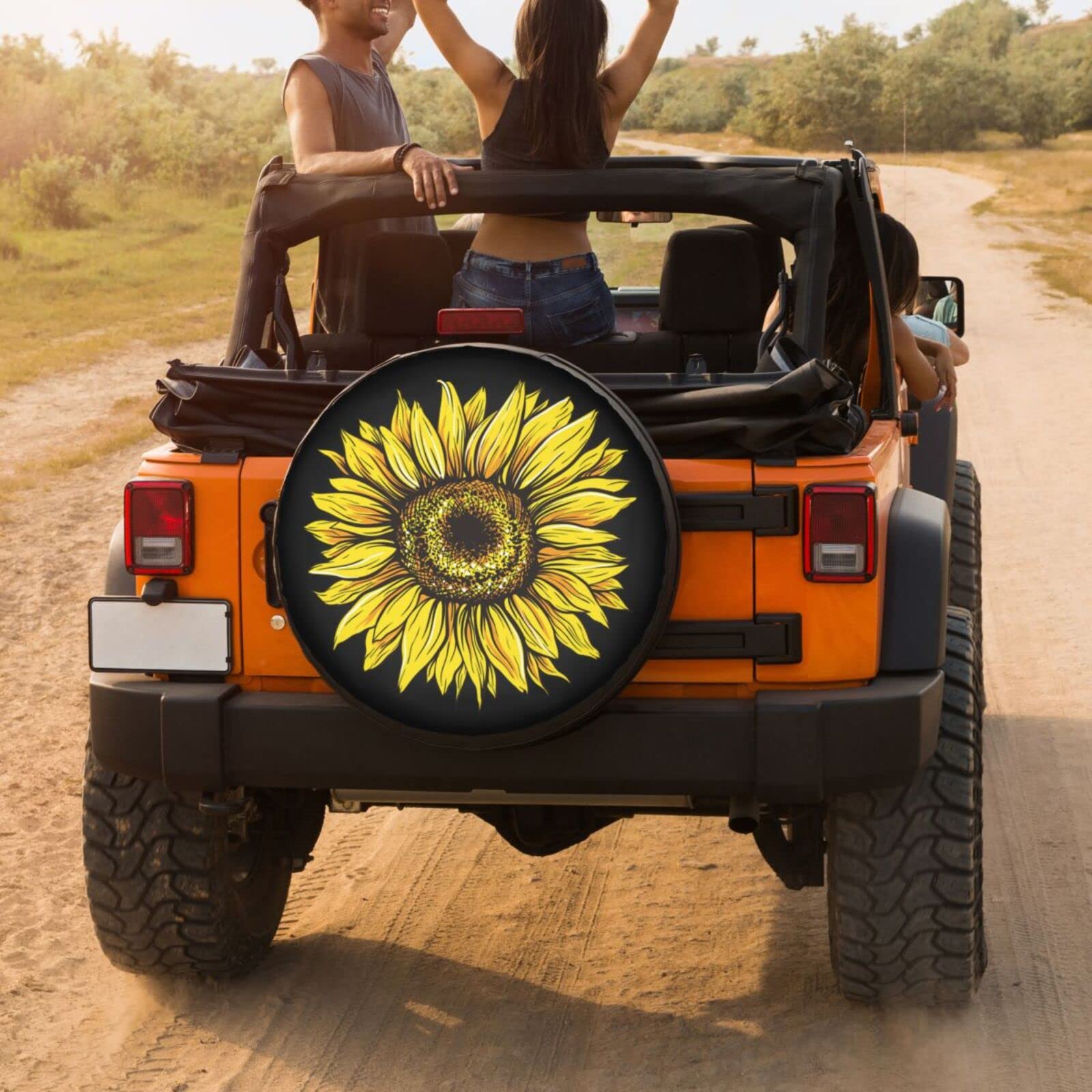 Premium Yellow Sunflower Spare Tire Cover - Waterproof & Dustproof 15 Inch Wheel Cover for RV, Trailer, SUV, Truck - Perfect for Camping & Road Trips
