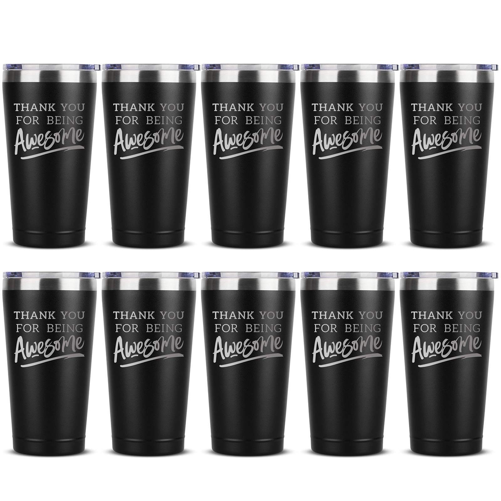 10-Pack Stainless Steel Insulated Travel Mugs - 16oz Black Coffee Tumblers with Lids - Bulk Employee Appreciation Gifts for Coworkers - Perfect for Office Use, Corporate Events & Thank You Gifts