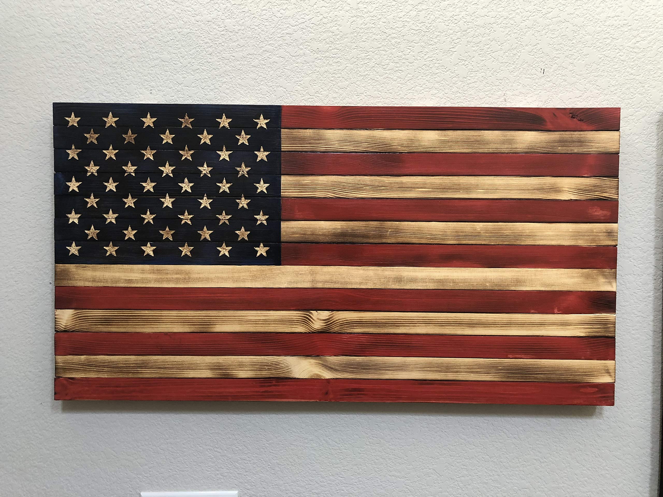 Handcarved Wooden American Flag Wall Art - Large, X-Large & Jumbo Sizes | Rustic Handmade Wood Flag Decor | Patriotic Home & Office Wall Décor | Perfect for Living Room, Bedroom, Man Cave or Gift