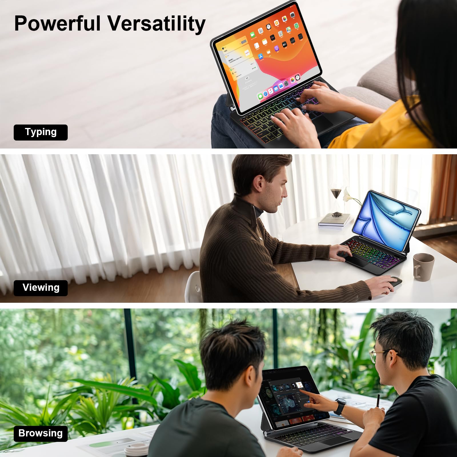 Magnetic Backlit Keyboard Case for iPad Air 13 inch & iPad Pro 12.9 inch (3rd/4th/5th/6th Gen) with Multi-Touch Trackpad - Floating Cantilever Stand, Easy Setup | Perfect for Work, Study & Travel (Black)