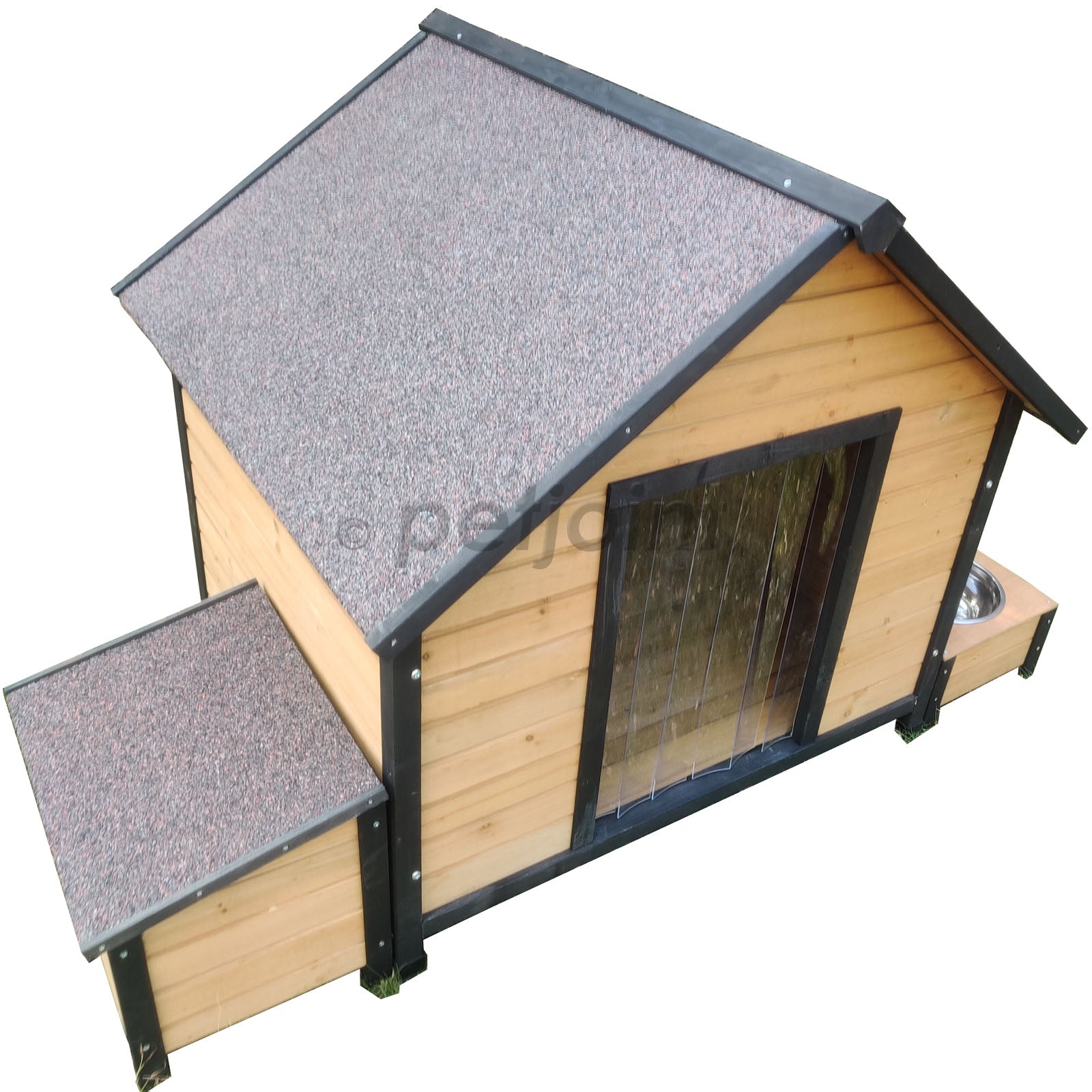 XL Extra Large Wooden Outdoor Dog Kennel with Peak Roof & Food Bowl Storage Box - Durable Weatherproof Dog House for Large Breed Dogs, Backyard, Patio & Garden Use
