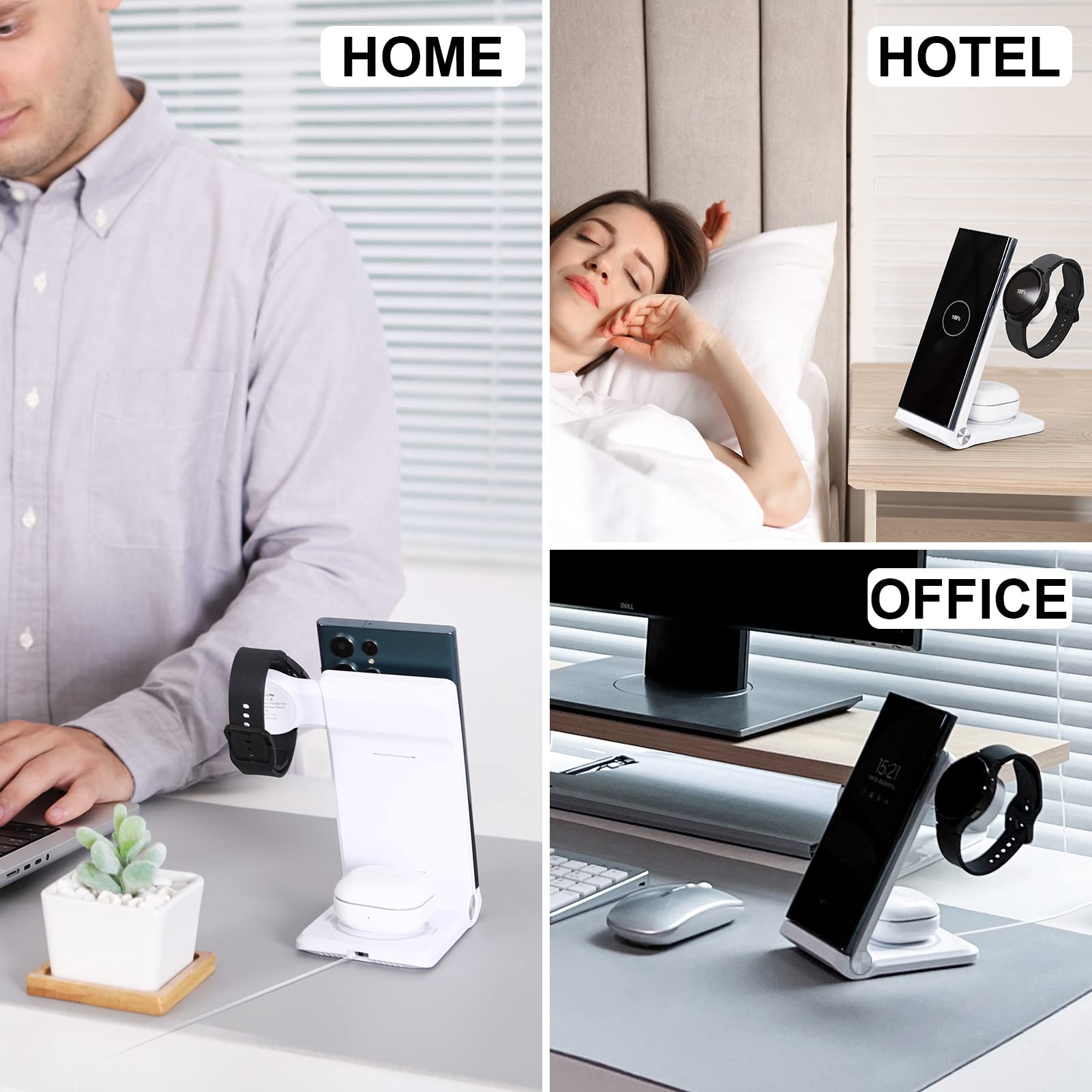 Nillkin 3-in-1 Foldable Wireless Charging Station for Samsung Galaxy S23/S22/S21, Watch 5/4/3/Active 2 & Galaxy Buds - Portable Fast Charger for Home, Office & Travel